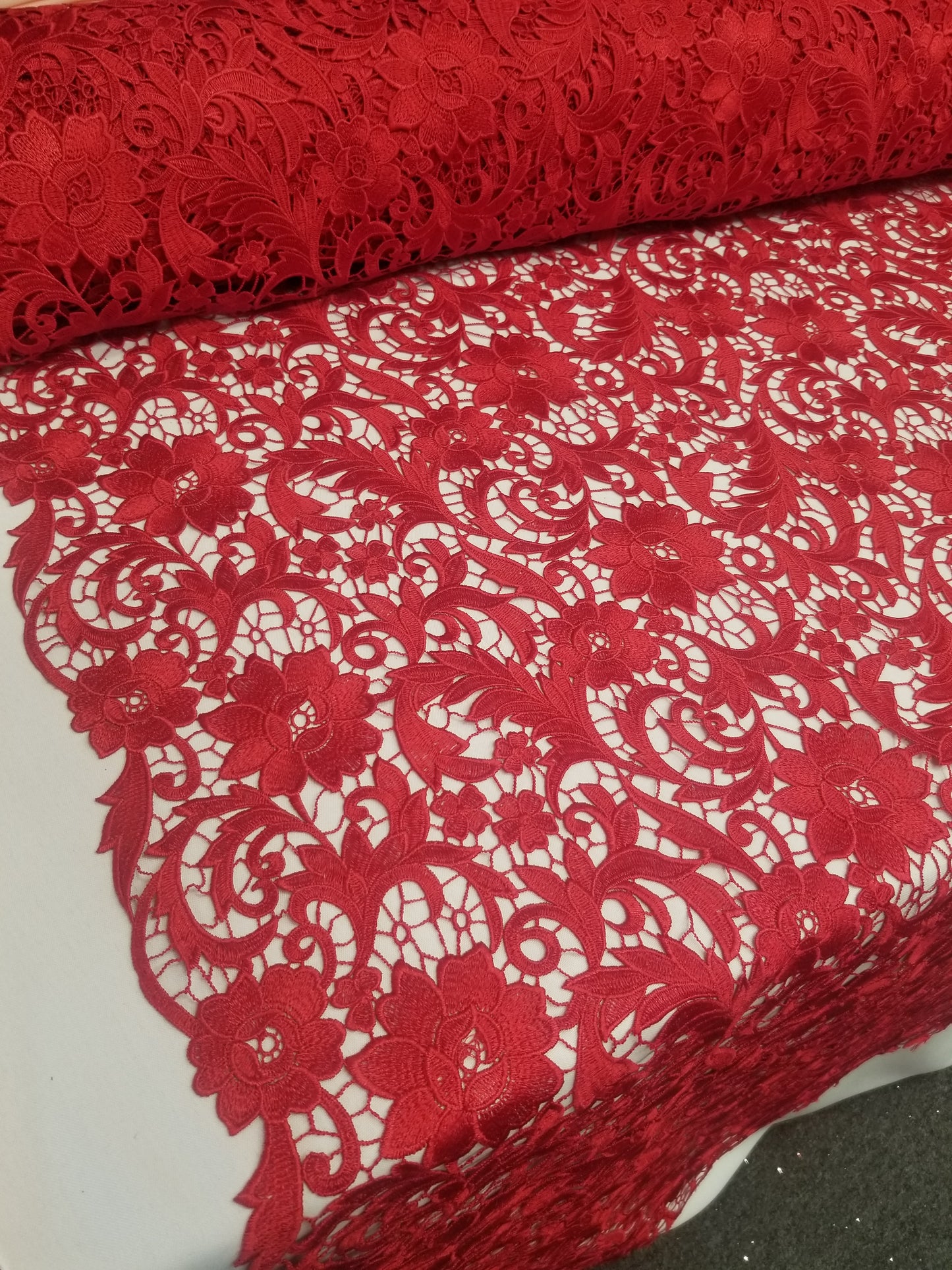 Red African Lace Fabric High Quality French Tulle Lace Sequined For Wedding Party Dress Nigerian Lace Fabric