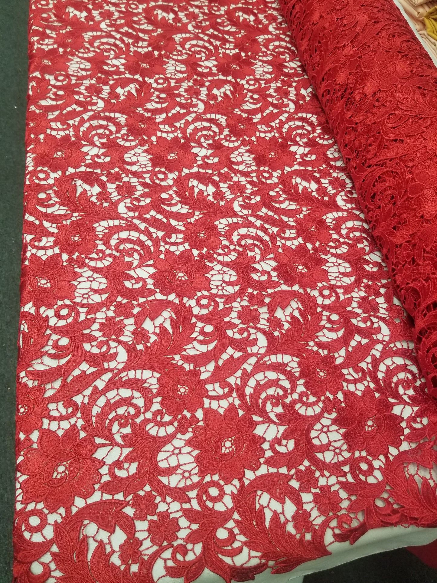 Red African Lace Fabric High Quality French Tulle Lace Sequined For Wedding Party Dress Nigerian Lace Fabric