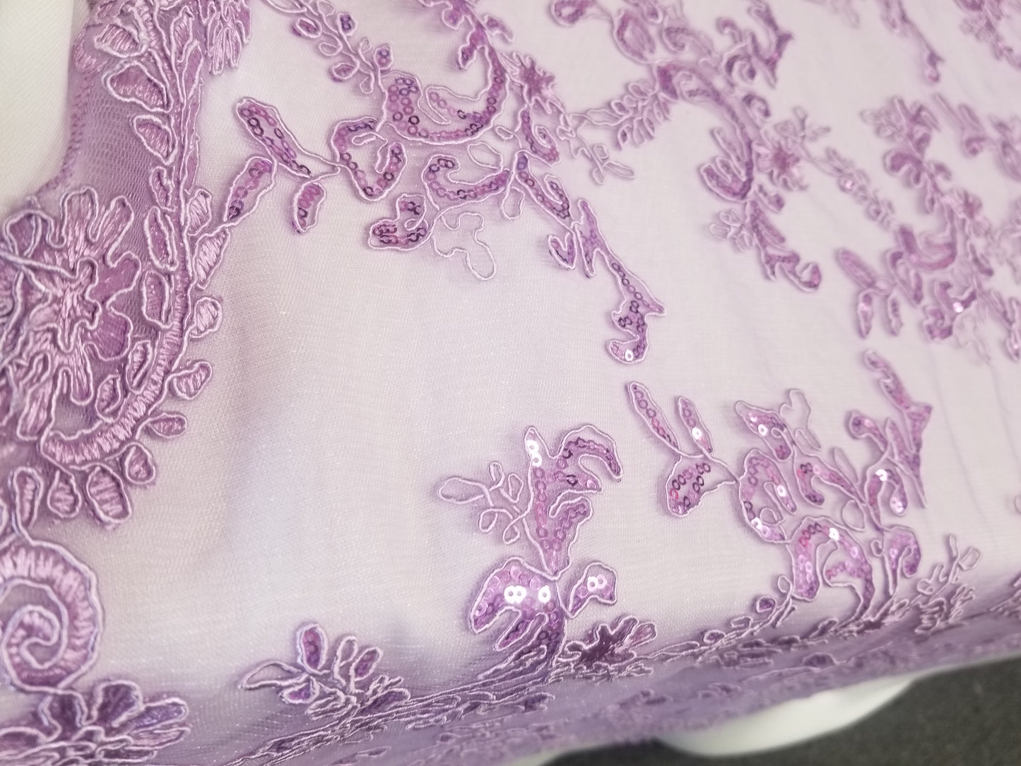 Elegant Lavender 51" Floral Embroidery Lace with Sequins in Mesh by Yard
