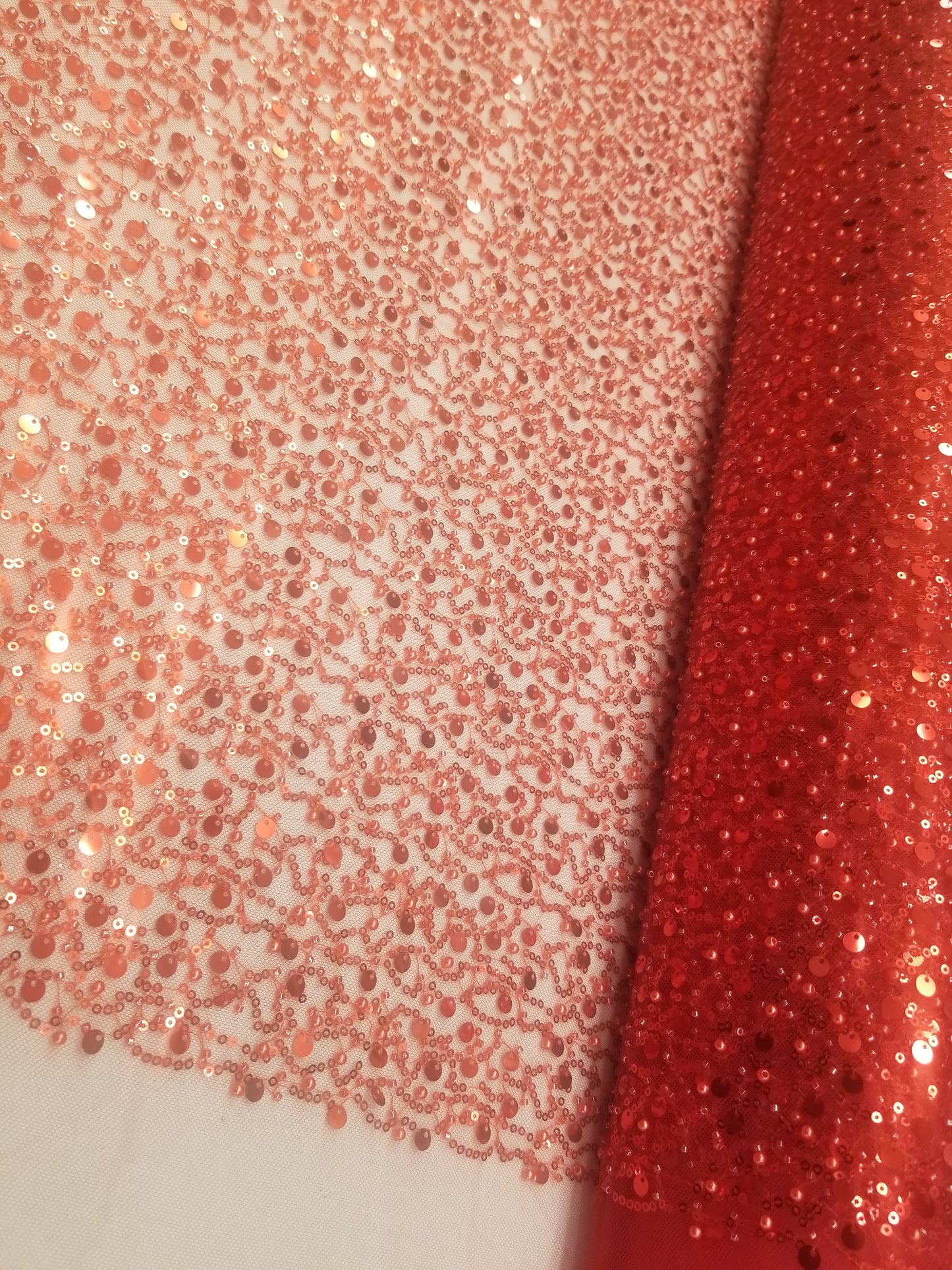 Red Lace Fabric Bling Night Gown Fabric Sequined Lace Mesh Red Beaded Lace Fabric by the yard