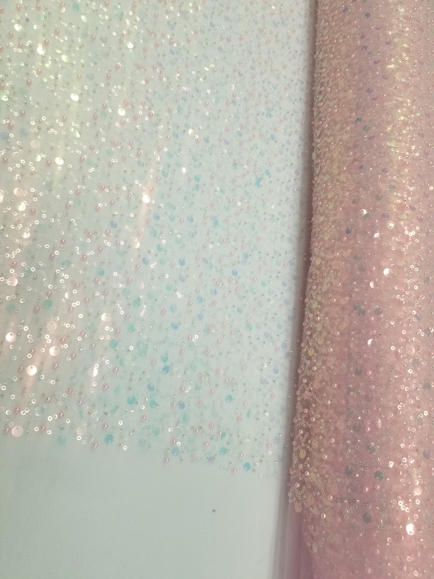Pink Lace Fabric Bling Night Gown Fabric Sequined Lace Mesh Pink Beaded Lace Fabric by the yard
