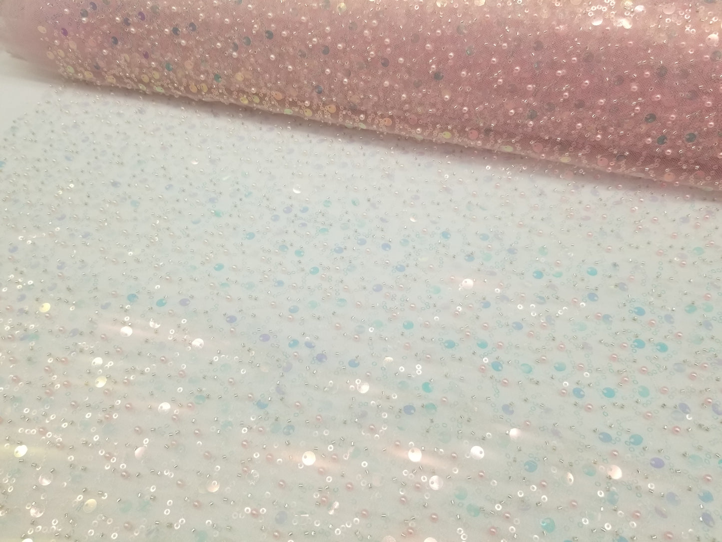 Pink Lace Fabric Bling Night Gown Fabric Sequined Lace Mesh Pink Beaded Lace Fabric by the yard