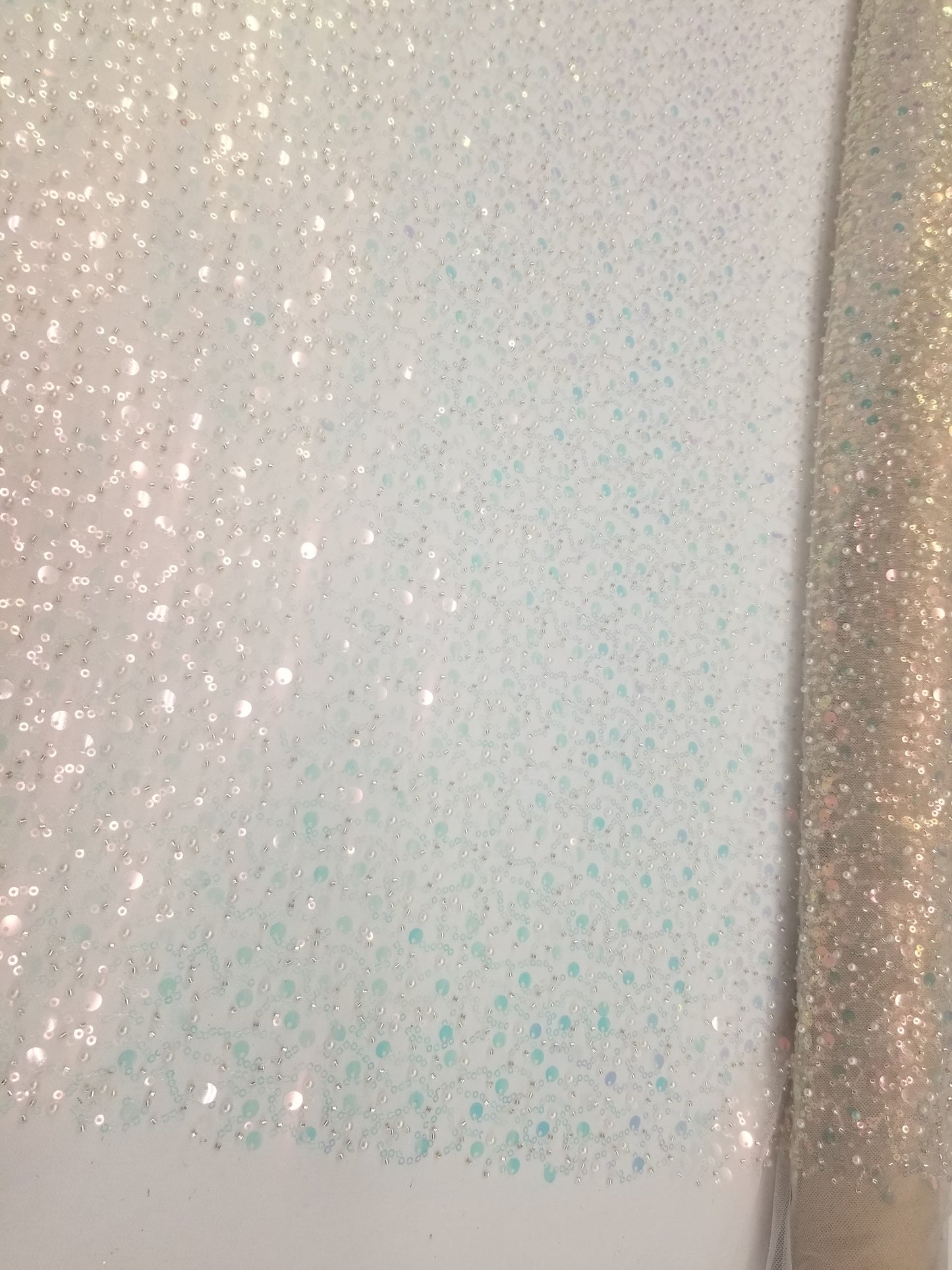 White Lace Fabric Bling Night Gown Fabric Sequined Lace Mesh White Beaded Lace Fabric by the yard