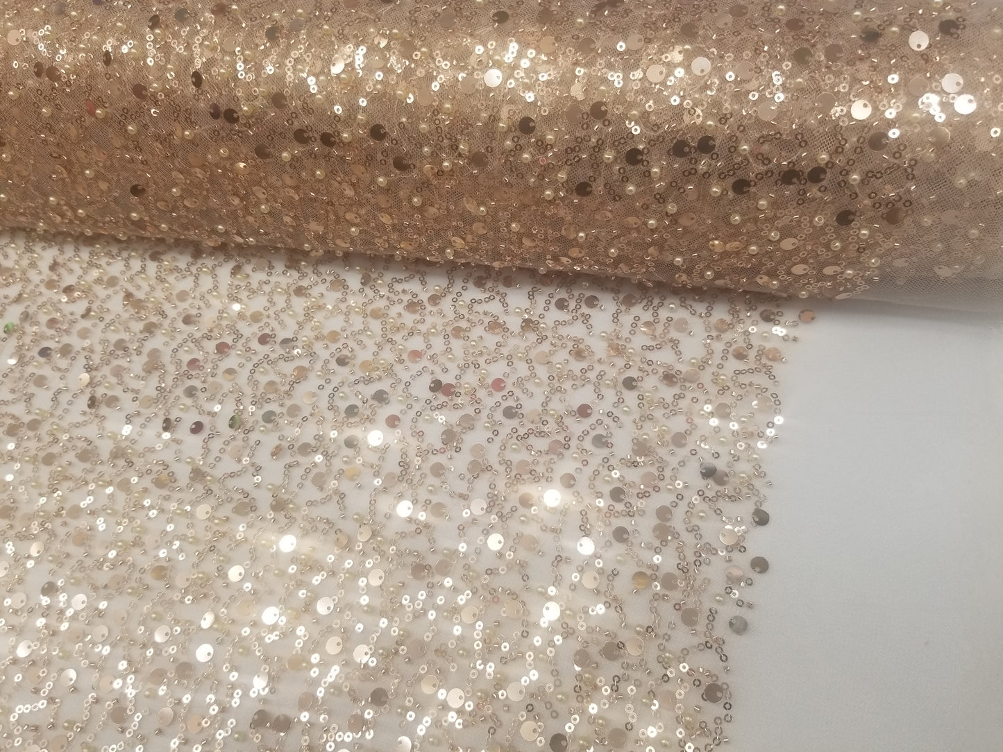 Taupe Lace Fabric Bling Night Gown Fabric Sequined Lace Mesh Taupe Beaded Lace Fabric by the yard