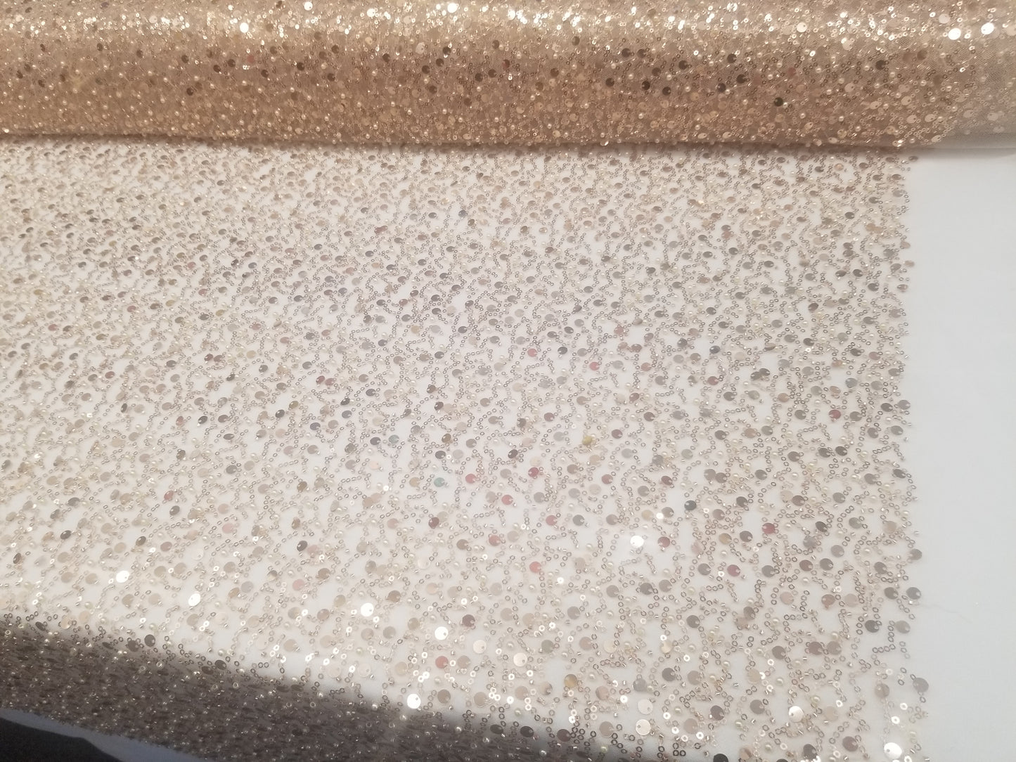 Taupe Lace Fabric Bling Night Gown Fabric Sequined Lace Mesh Taupe Beaded Lace Fabric by the yard