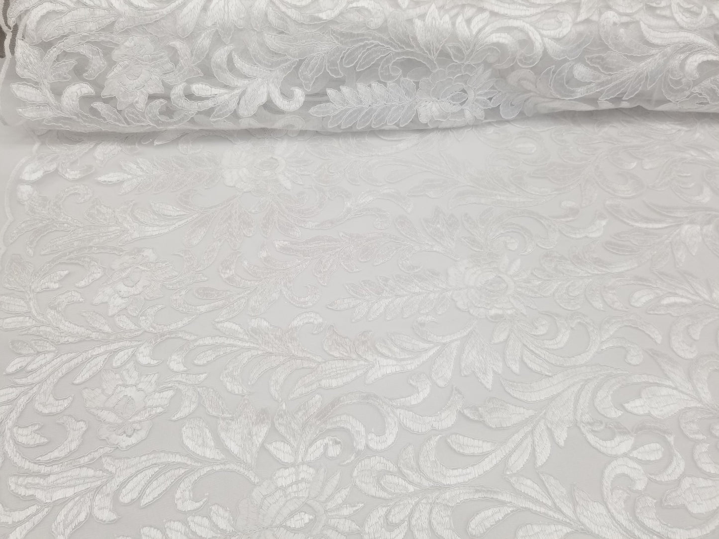 White Bridal Wedding Floral Mesh Lace Fabric by Yard