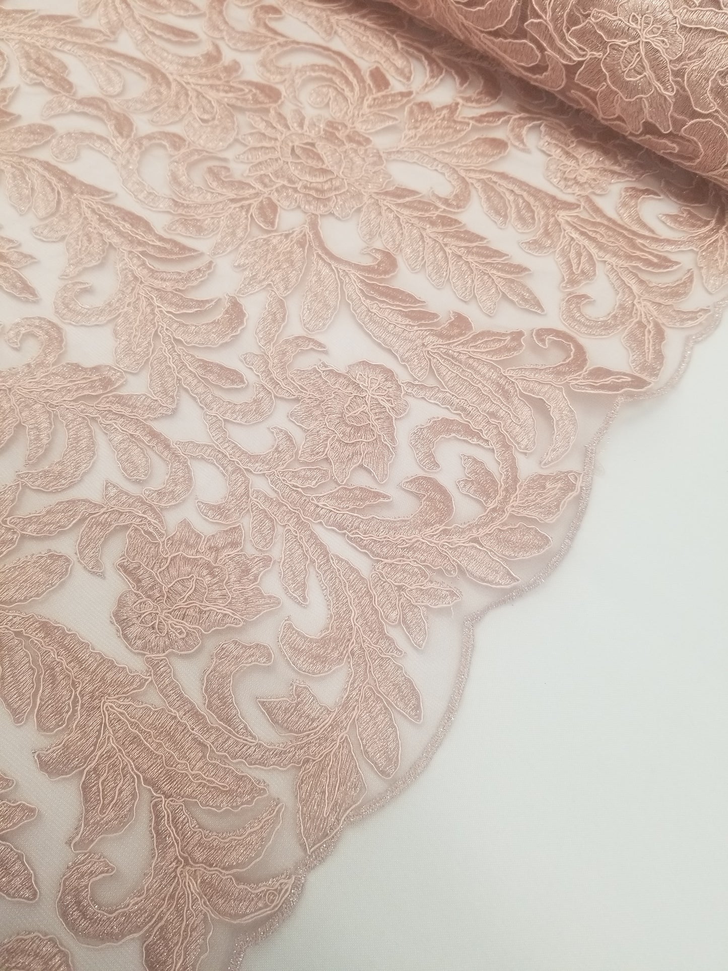 Blush Dusty Rose Bridal Wedding Floral Mesh Lace Fabric by Yard