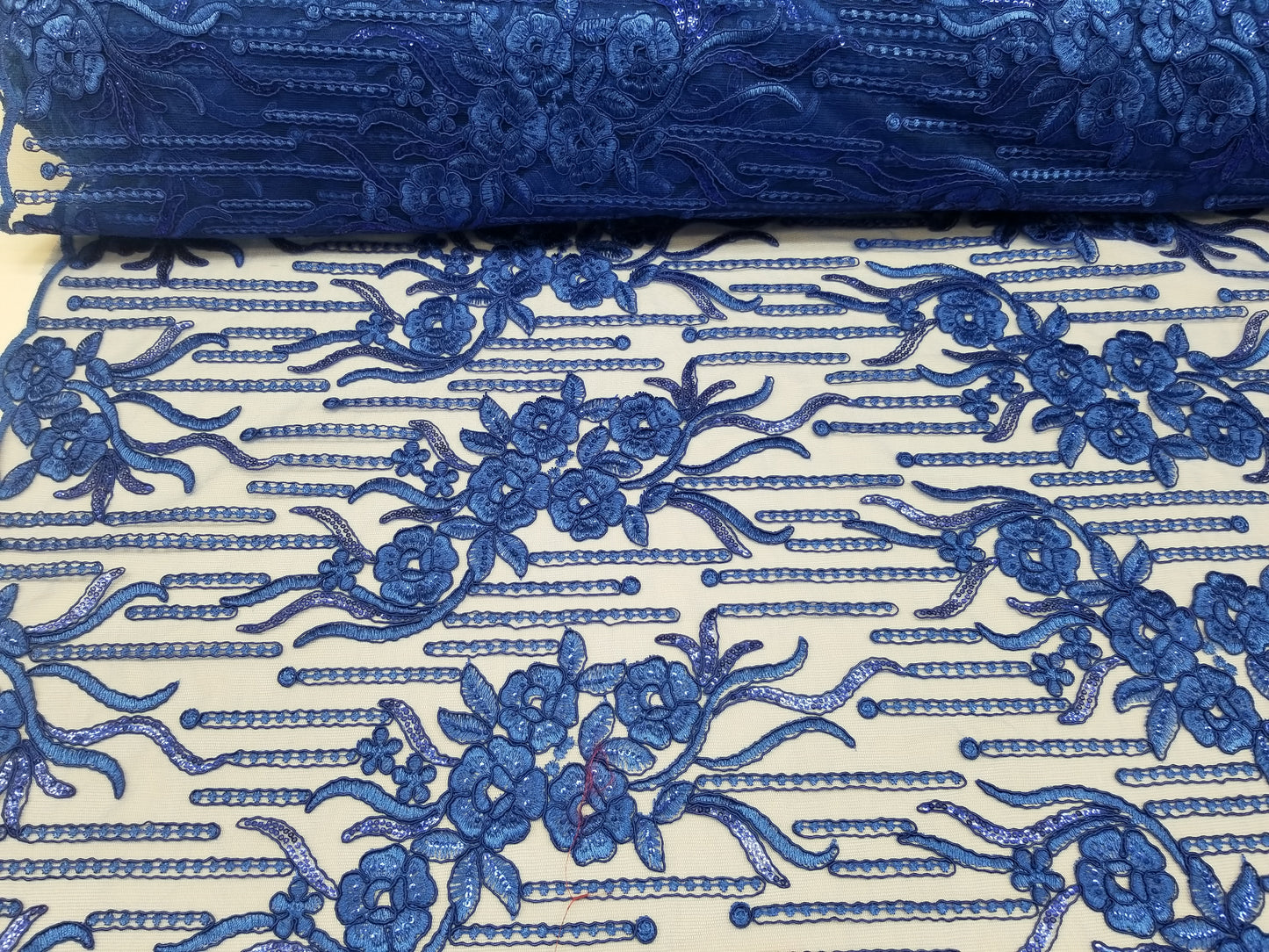 Royal Blue Bridal Wedding Floral Mesh Lace Fabric by Yard