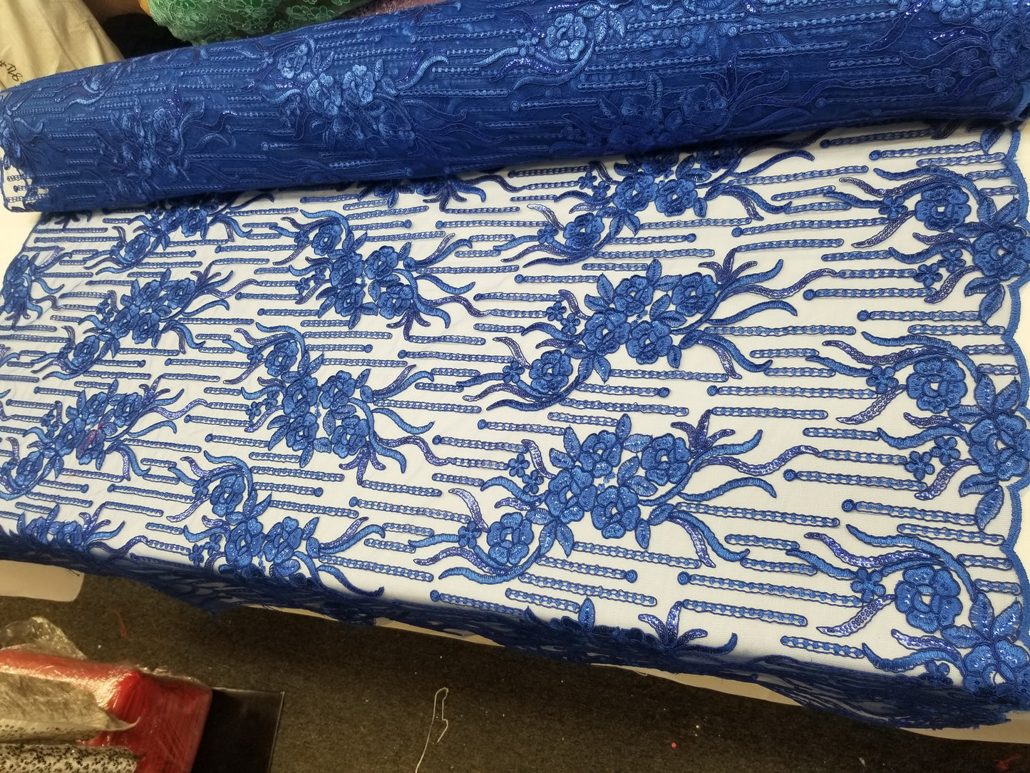 Royal Blue Bridal Wedding Floral Mesh Lace Fabric by Yard