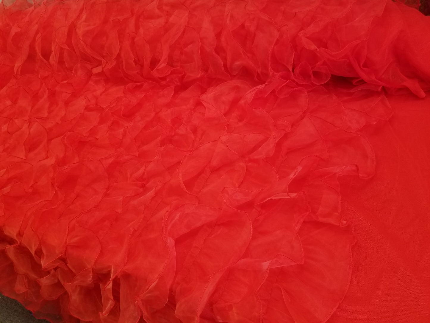 Red Ruffle Fabric | Organza Ruffle Mesh Fabric | Organza Ruffle | Mesh Backing | 57" Wide | Apparel, Clothing, Chair Cover, Dolls, Dance |