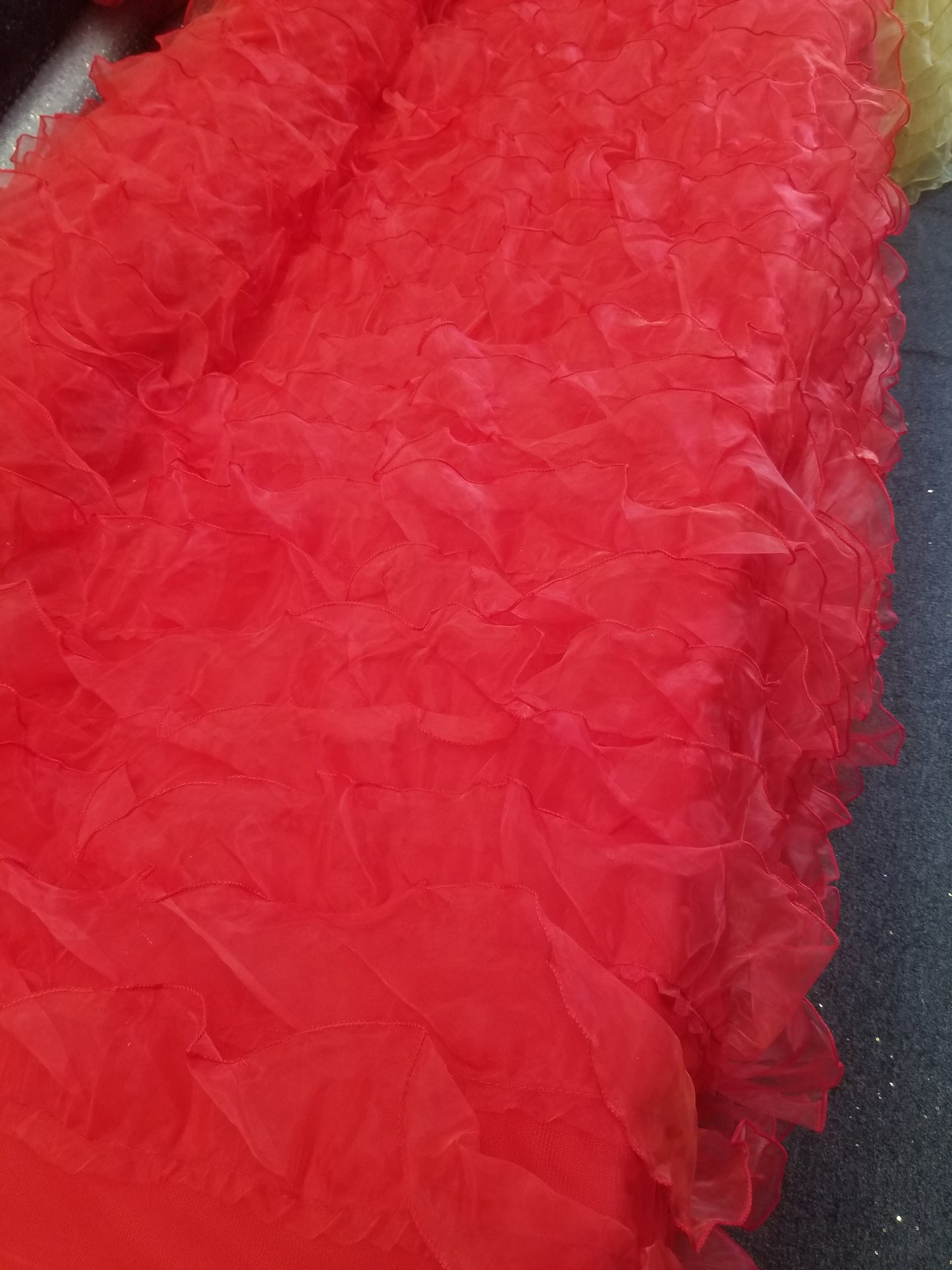 Red Ruffle Fabric | Organza Ruffle Mesh Fabric | Organza Ruffle | Mesh Backing | 57" Wide | Apparel, Clothing, Chair Cover, Dolls, Dance |