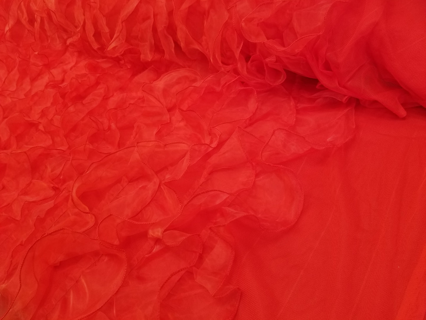 Red Ruffle Fabric | Organza Ruffle Mesh Fabric | Organza Ruffle | Mesh Backing | 57" Wide | Apparel, Clothing, Chair Cover, Dolls, Dance |