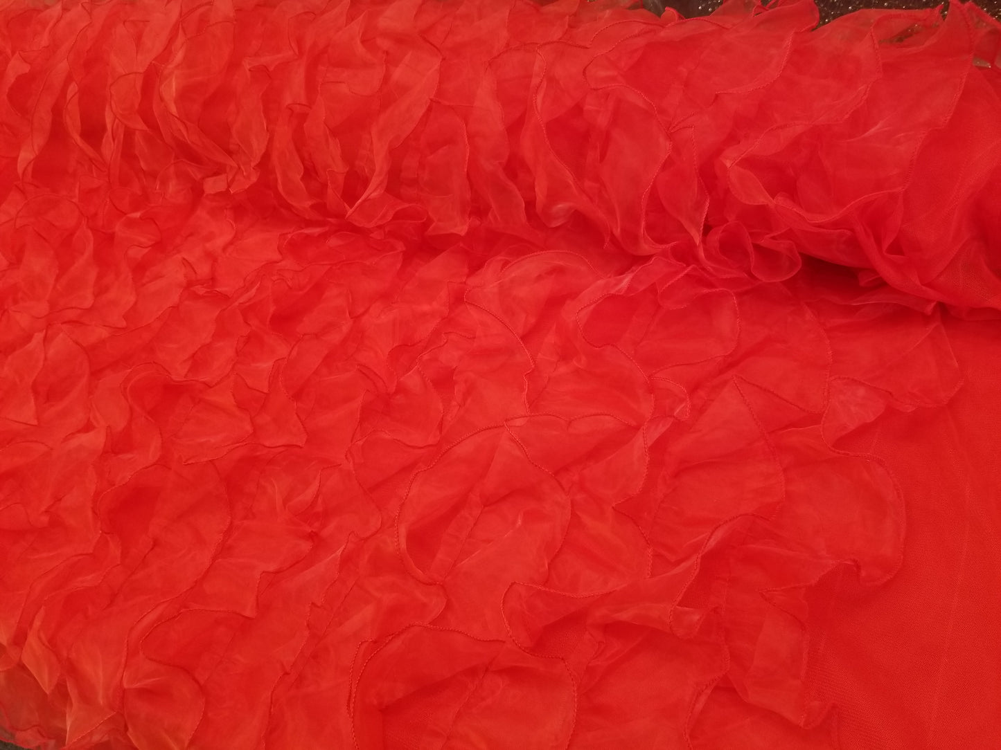 Red Ruffle Fabric | Organza Ruffle Mesh Fabric | Organza Ruffle | Mesh Backing | 57" Wide | Apparel, Clothing, Chair Cover, Dolls, Dance |