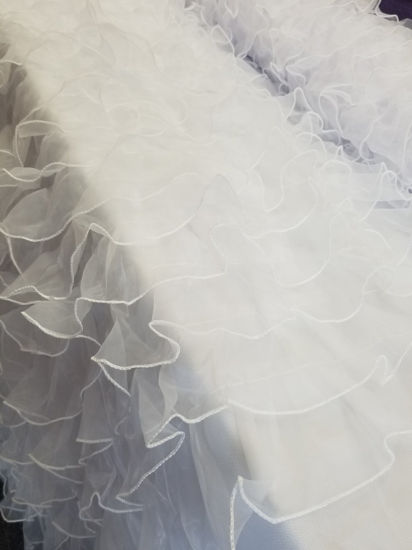 White Ruffle Fabric | Organza Ruffle Mesh Fabric | Organza Ruffle | Mesh Backing | 57" Wide | Apparel, Clothing, Chair Cover, Dolls, Dance |