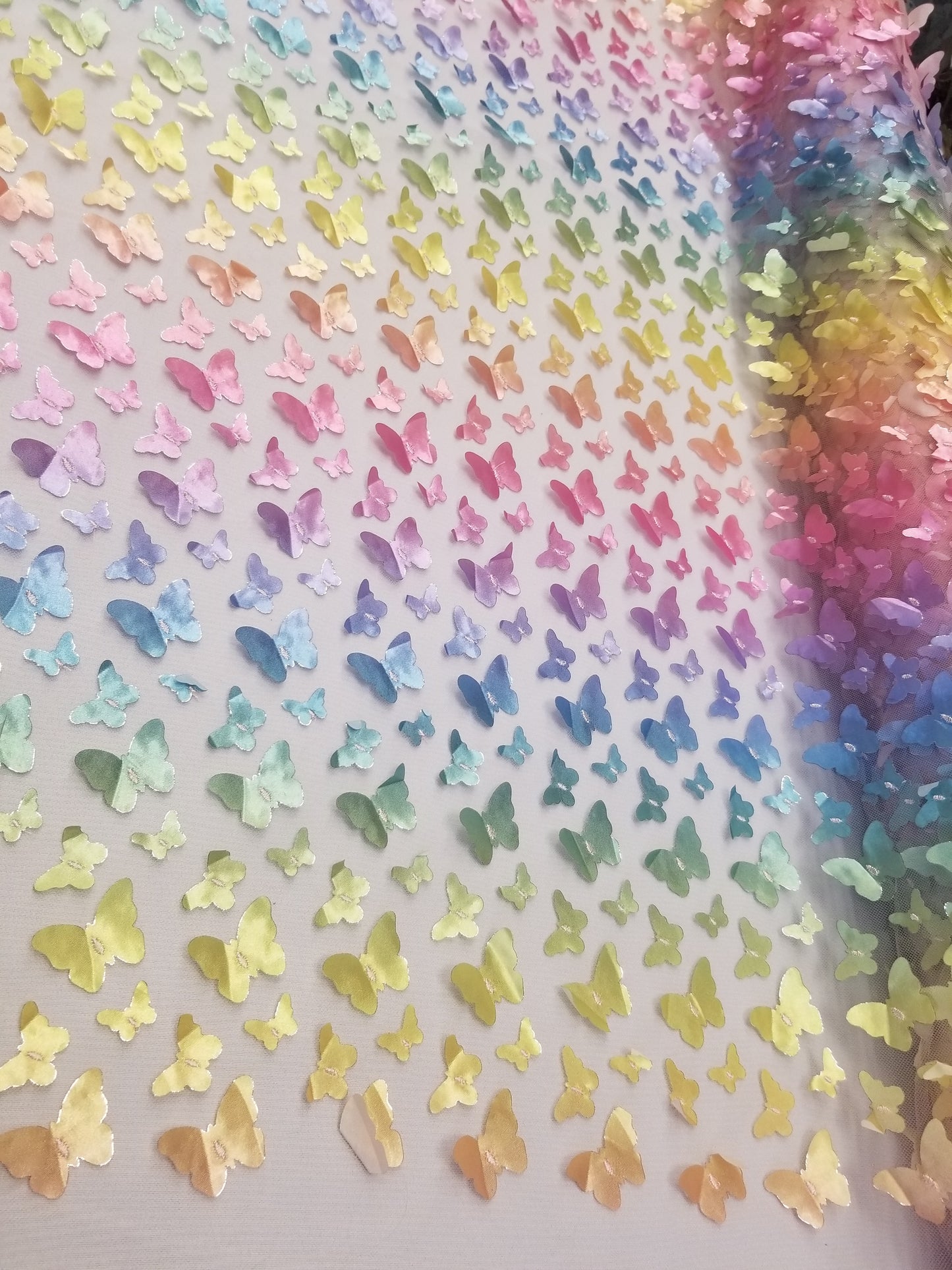 Multicolor Lace 3d Satin Butterflies Embroidery On Mesh Stretch Fashion Fabric Prom Bridal Evening Dress Quinceañera Gown
