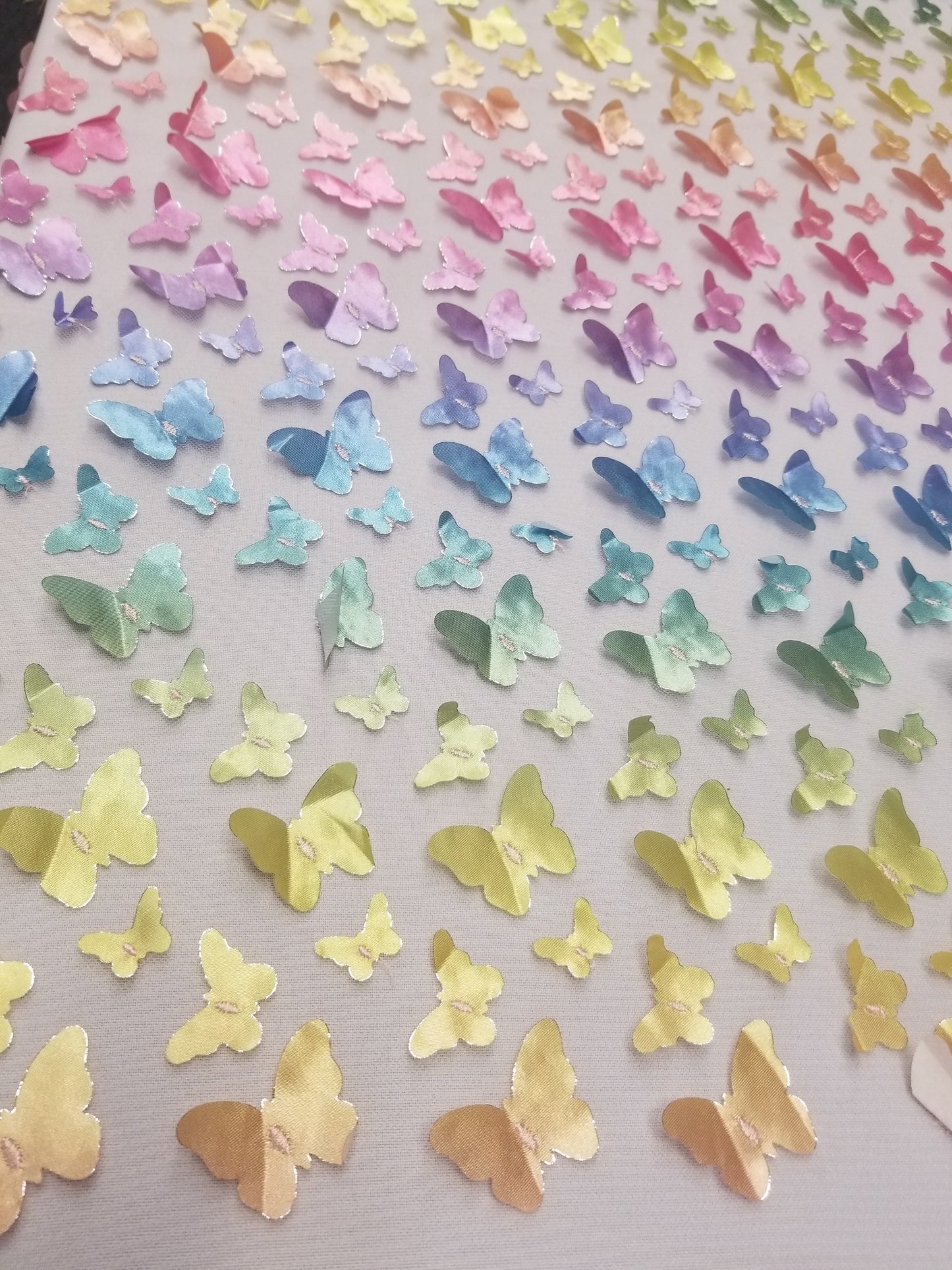 Multicolor Lace 3d Satin Butterflies Embroidery On Mesh Stretch Fashion Fabric Prom Bridal Evening Dress Quinceañera Gown