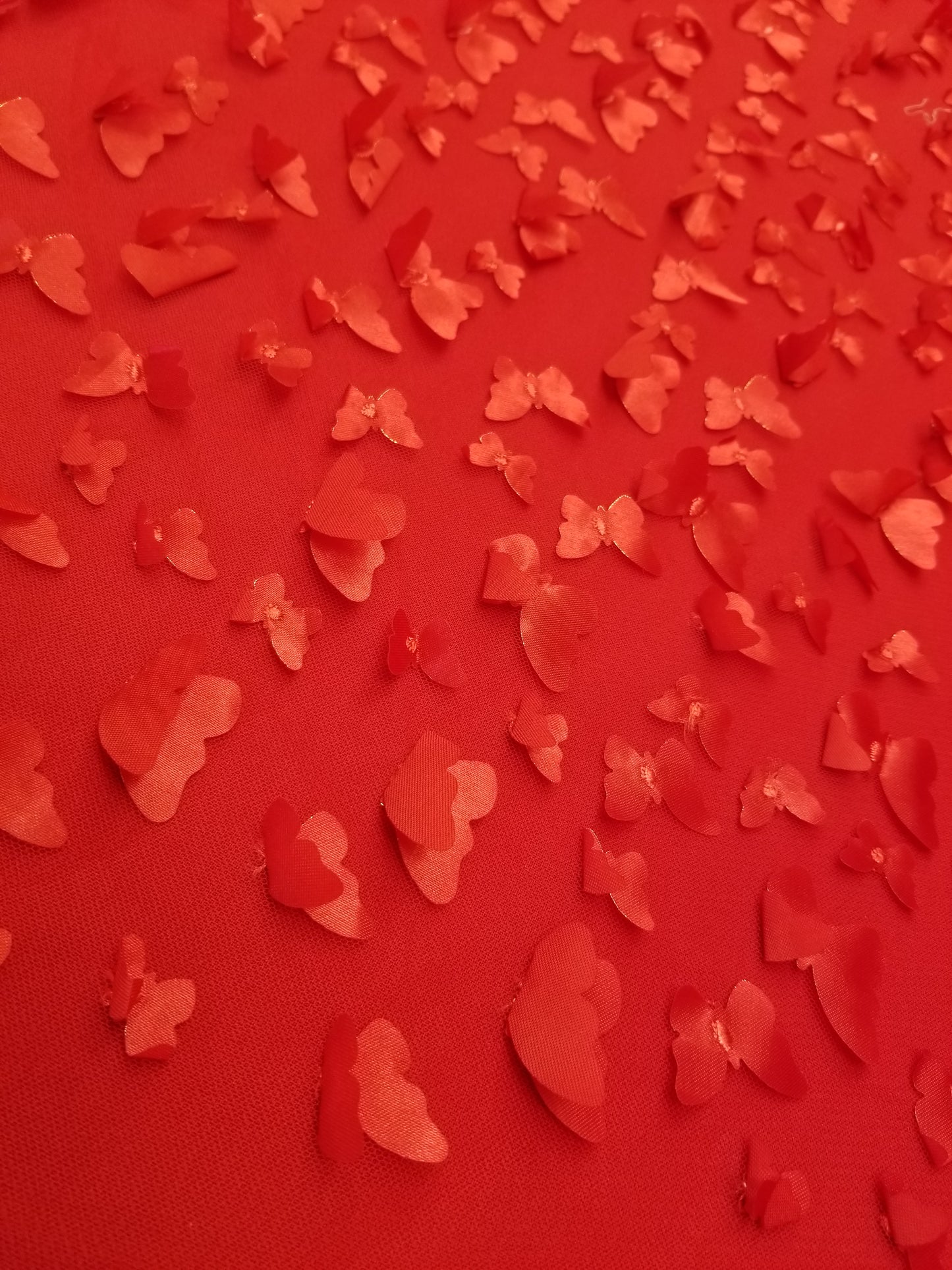 Red Lace 3d Satin Butterflies Embroidery On Mesh Stretch Fashion Fabric Prom Bridal Evening Dress Quinceañera Gown