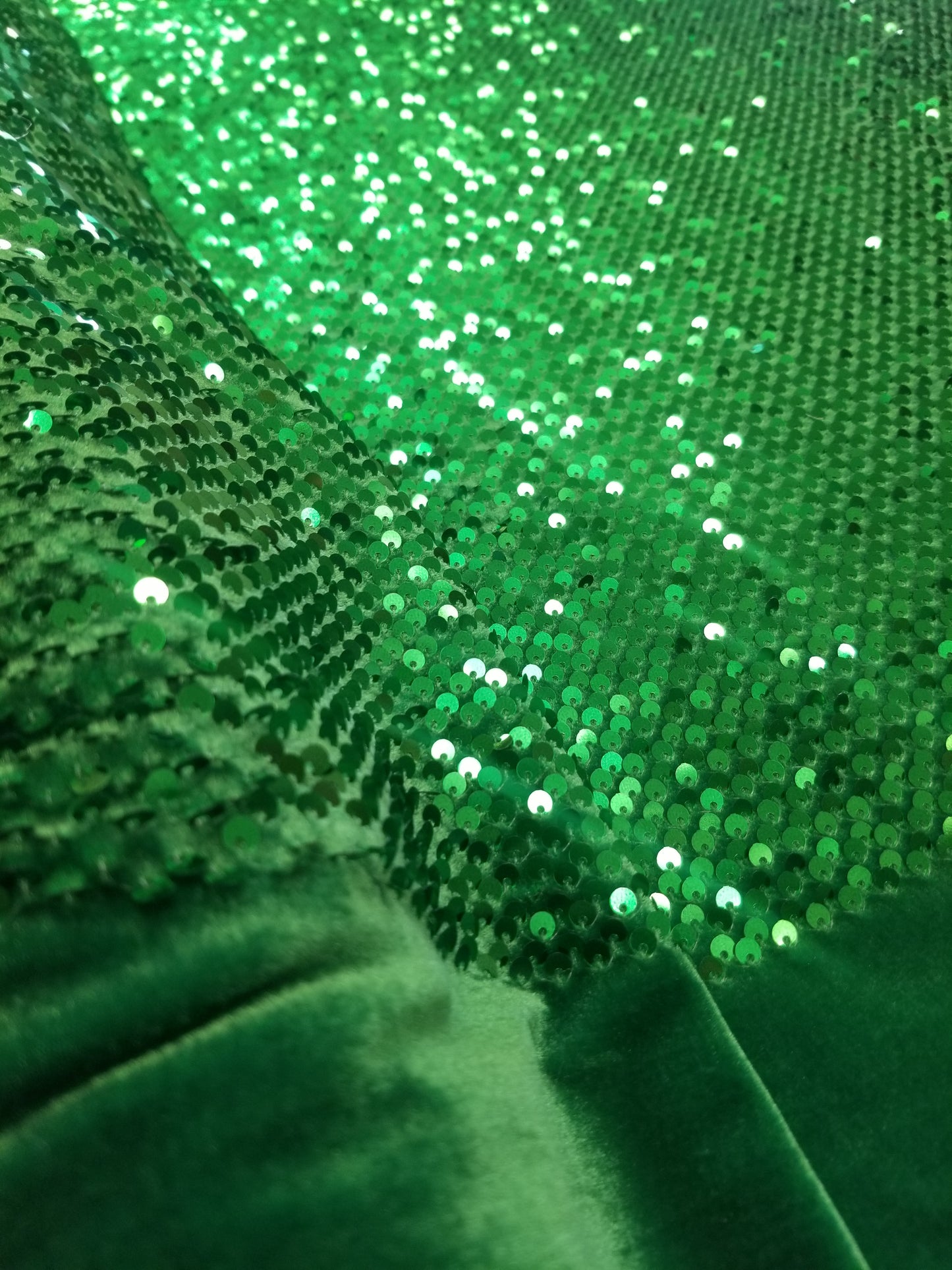 Green Sequins Stretch Velvet Fabric | 58" Wide | Sequins Spandex Velour Apparel, Costume, Scrunchies, Events, Dance Wear Fabric | Sequins Velvet