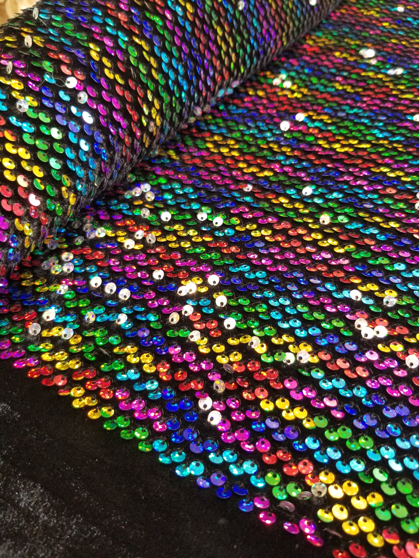 Multicolor Sequins Stretch Velvet Fabric | 58" Wide | Sequins Spandex Velour Apparel, Costume, Scrunchies, Events, Dance Wear Fabric | Sequins Velvet