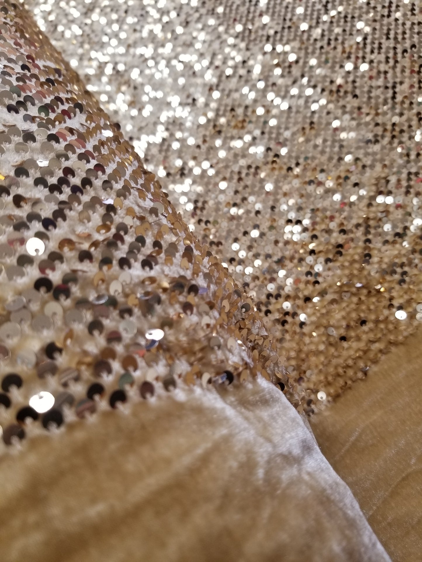 Gold 3 Sequins Taffeta Fabric by the Yard - Embroidery Sequin On a Taffeta 58/60”For Tablecloths/Runners/Curtains