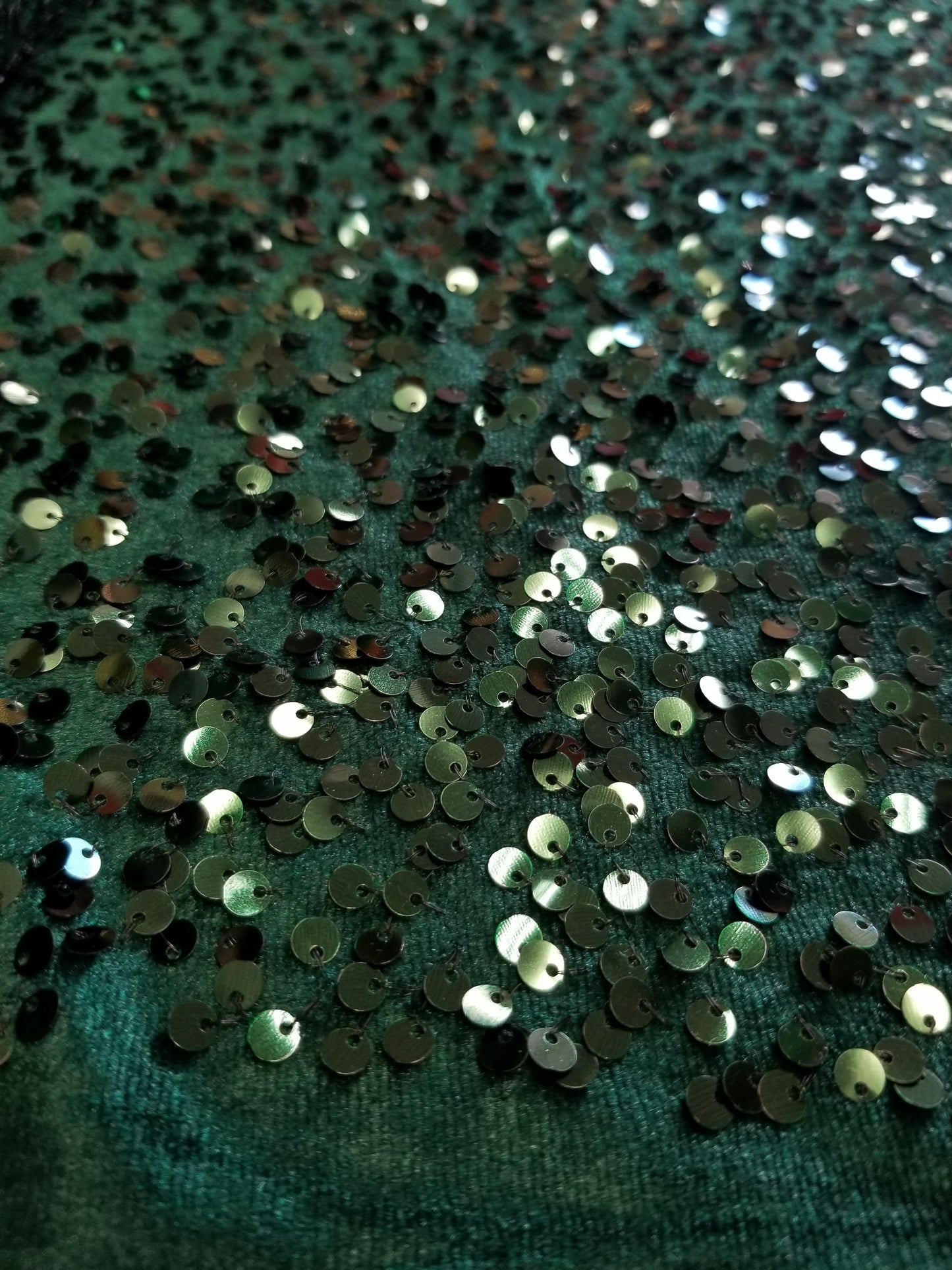 Hunter Green Sequins Stretch Velvet Fabric | 58" Wide | Sequins Spandex Velour Apparel, Costume, Scrunchies, Events, Dance Wear Fabric | Sequins Velvet