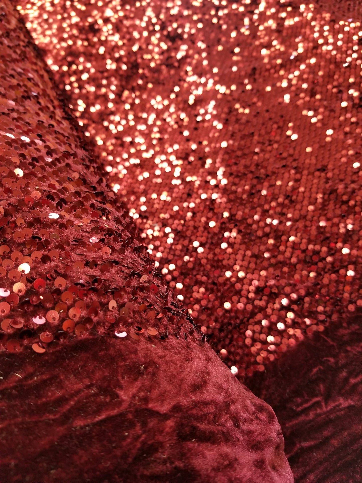Burgundy Sequins Stretch Velvet Fabric | 58" Wide | Sequins Spandex Velour Apparel, Costume, Scrunchies, Events, Dance Wear Fabric | Sequins Velvet