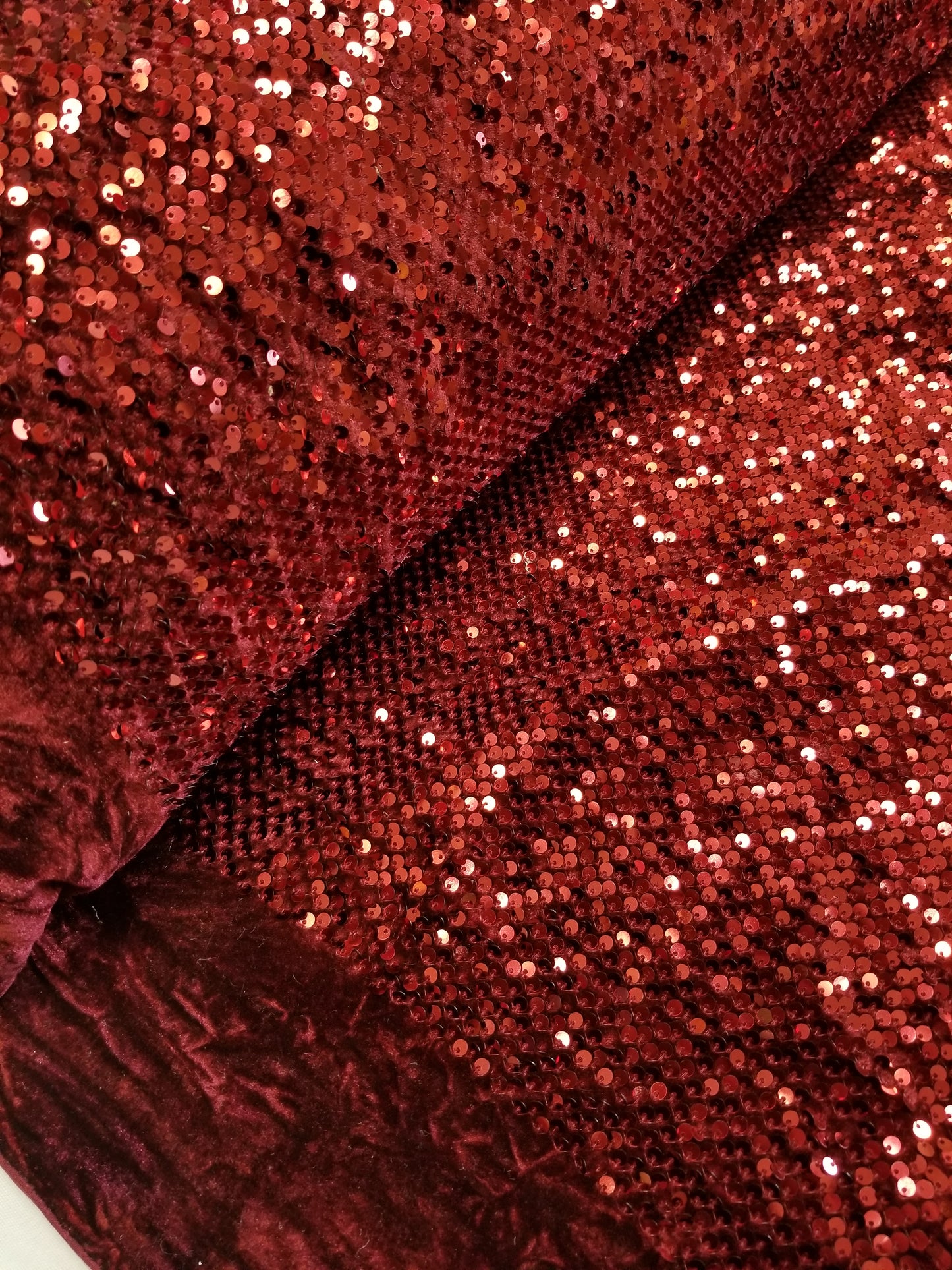 Burgundy Sequins Stretch Velvet Fabric | 58" Wide | Sequins Spandex Velour Apparel, Costume, Scrunchies, Events, Dance Wear Fabric | Sequins Velvet
