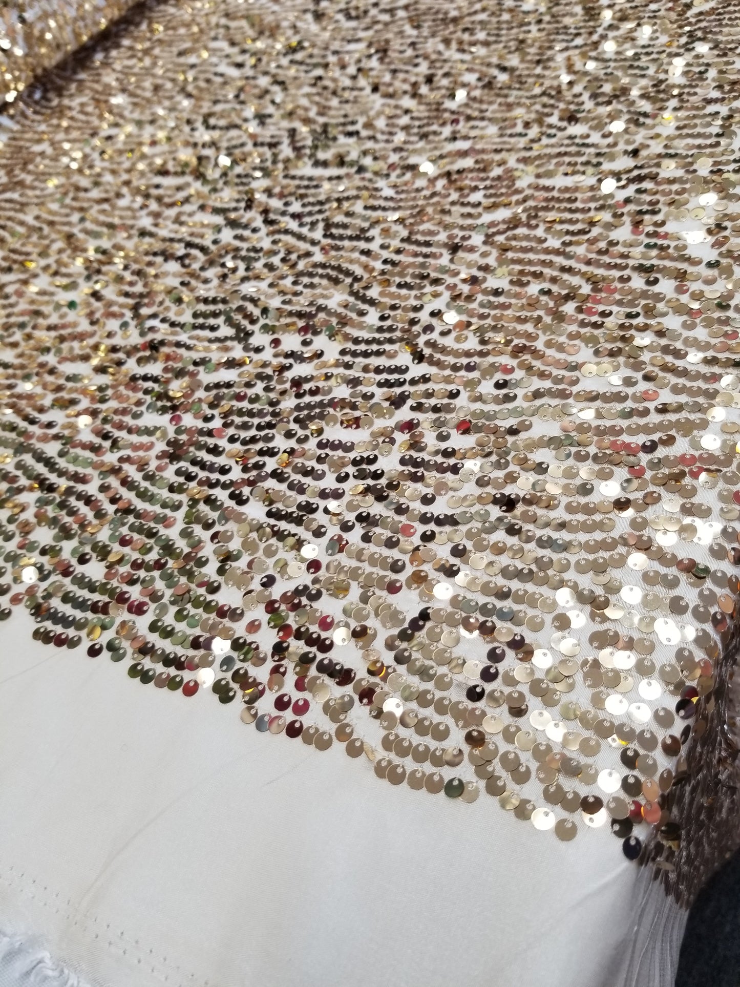Champagne Sequins Taffeta Fabric by the Yard - Embroidery Sequin On a Taffeta 58/60”For Tablecloths/Runners/Curtains