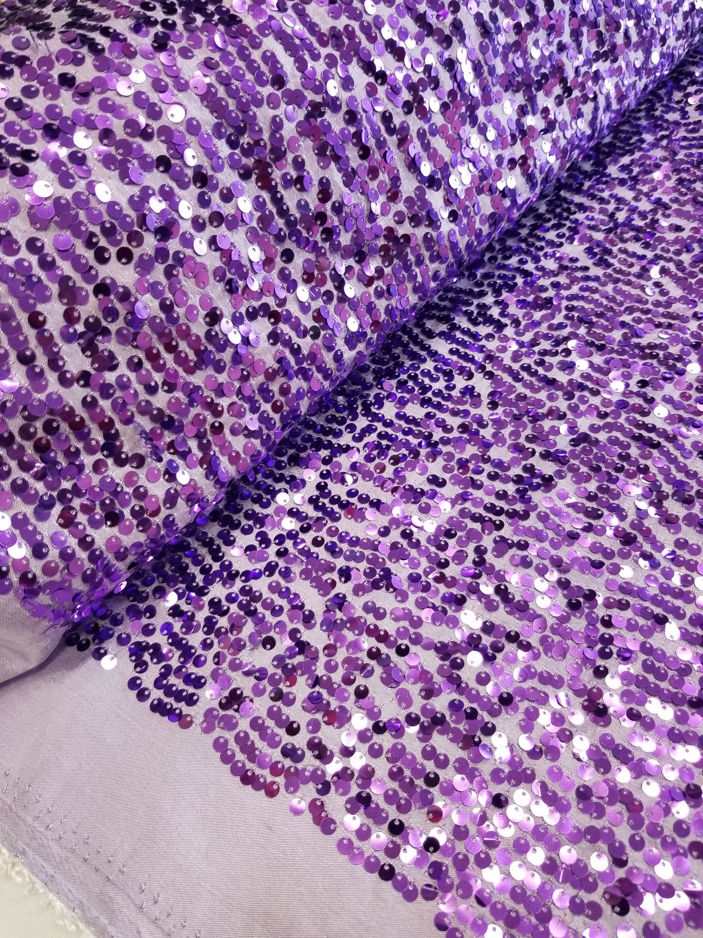 Dk Lavender Sequins Taffeta Fabric by the Yard - Embroidery Sequin On a Taffeta 58/60”For Tablecloths/Runners/Curtains