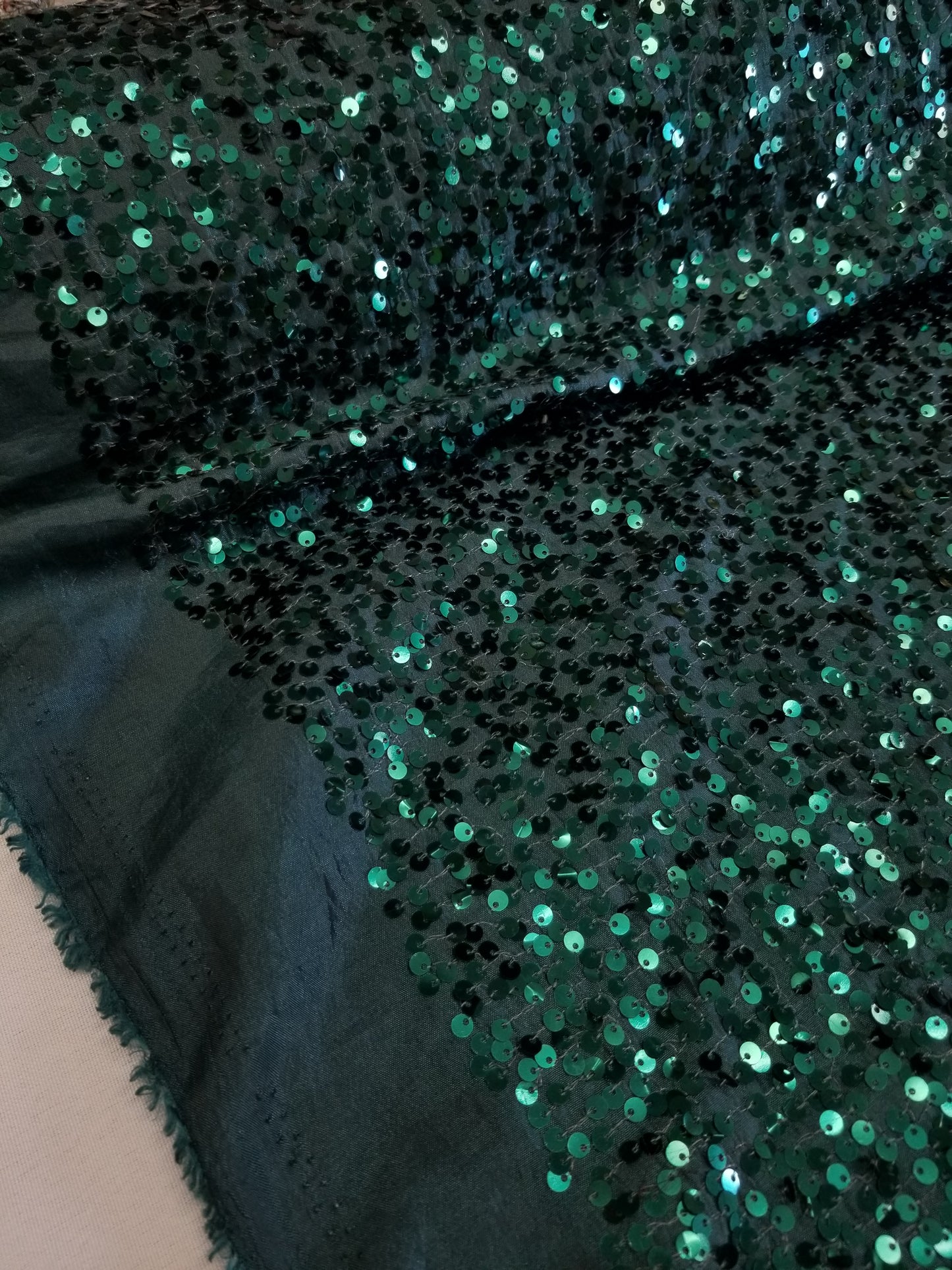 Hunter Green 2 Sequins Taffeta Fabric by the Yard - Embroidery Sequin On a Taffeta 58/60”For Tablecloths/Runners/Curtains
