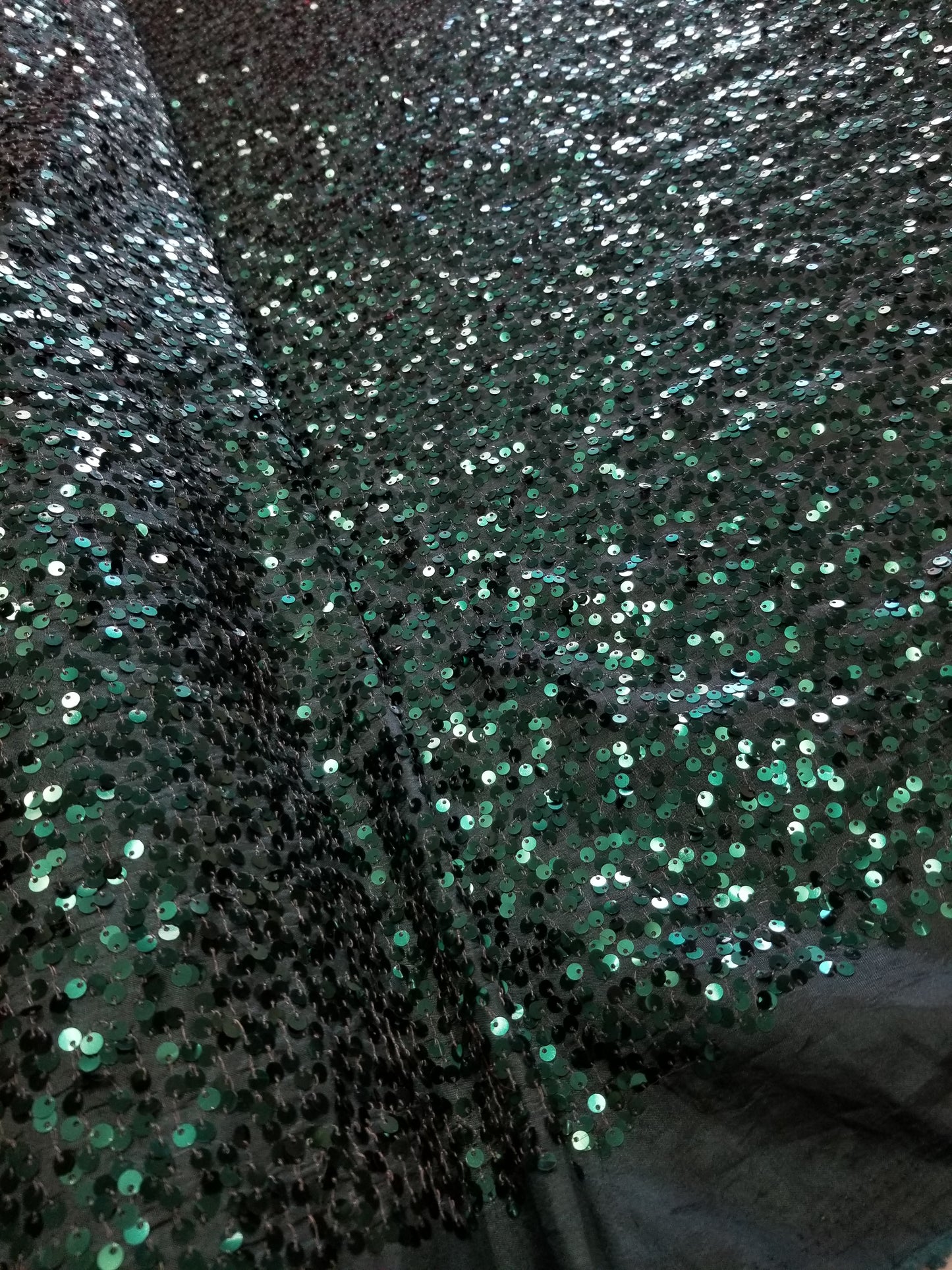 Hunter Green 2 Sequins Taffeta Fabric by the Yard - Embroidery Sequin On a Taffeta 58/60”For Tablecloths/Runners/Curtains