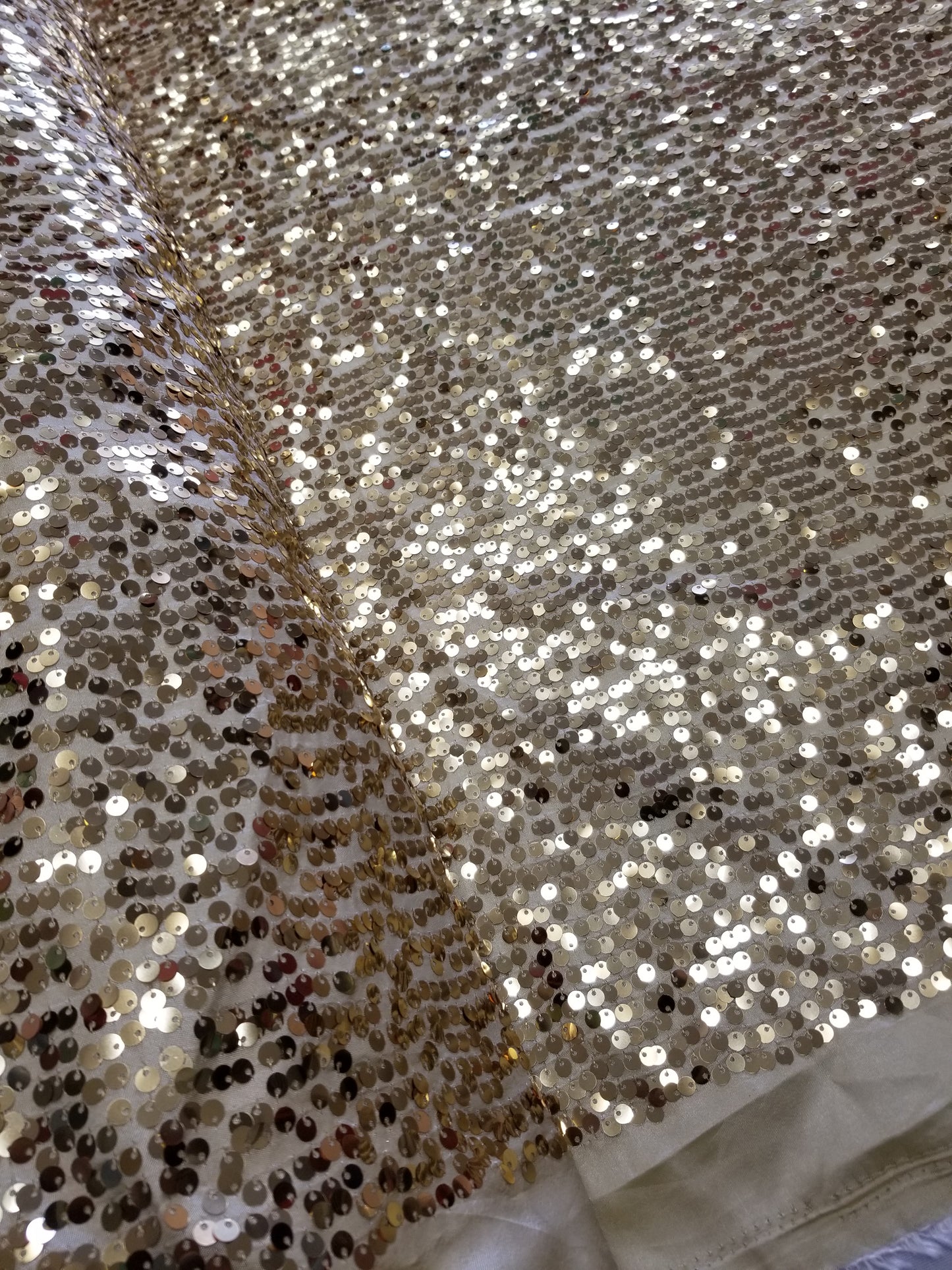 Lt. Gold Sequins Taffeta Fabric by the Yard - Embroidery Sequin On a Taffeta 58/60”For Tablecloths/Runners/Curtains