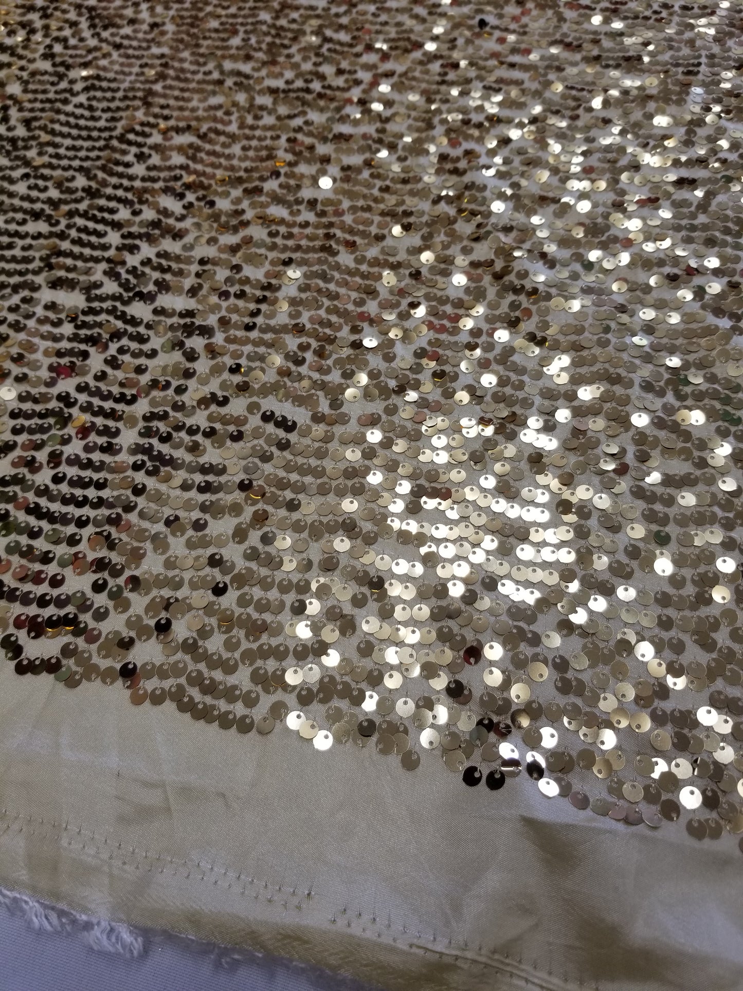 Lt. Gold Sequins Taffeta Fabric by the Yard - Embroidery Sequin On a Taffeta 58/60”For Tablecloths/Runners/Curtains