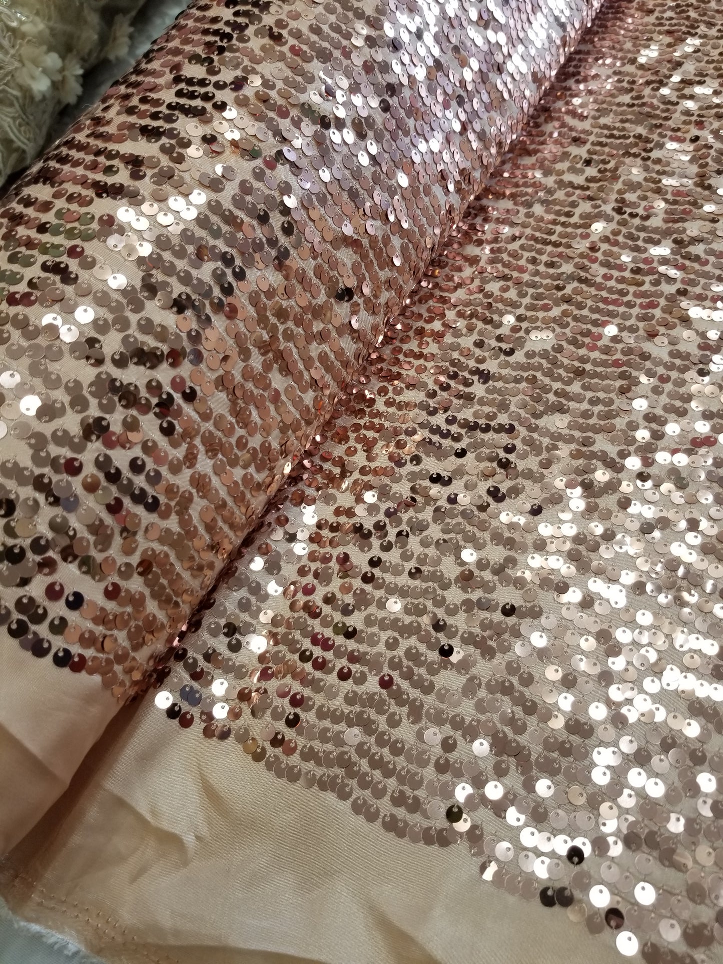 Peach Sequins Taffeta Fabric by the Yard - Embroidery Sequin On a Taffeta 58/60”For Tablecloths/Runners/Curtains