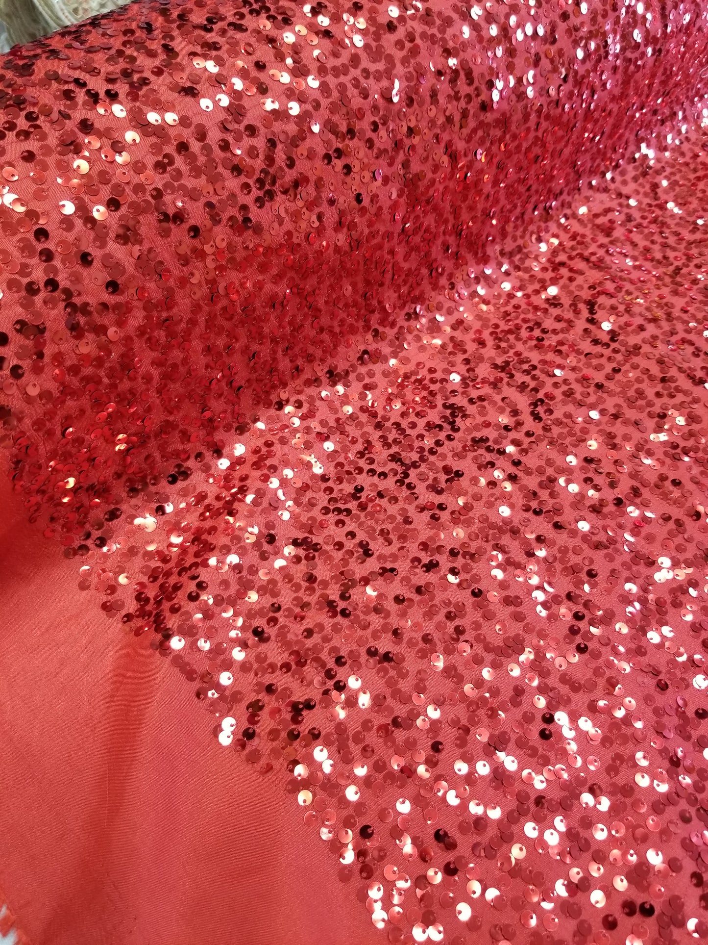 Red Sequins Taffeta Fabric by the Yard - Embroidery Sequin On a Taffeta 58/60”For Tablecloths/Runners/Curtains
