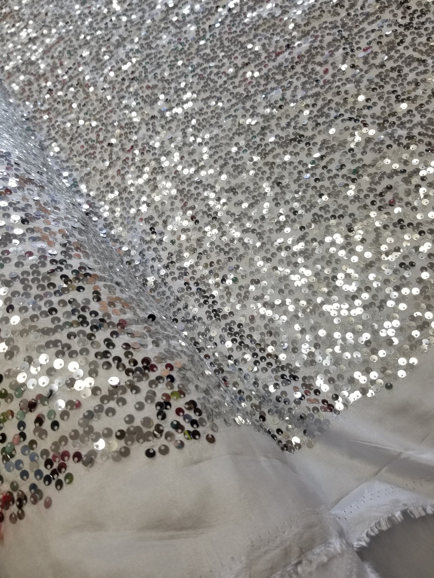 White Silver Sequins Taffeta Fabric by the Yard - Embroidery Sequin On a Taffeta 58/60”For Tablecloths/Runners/Curtains