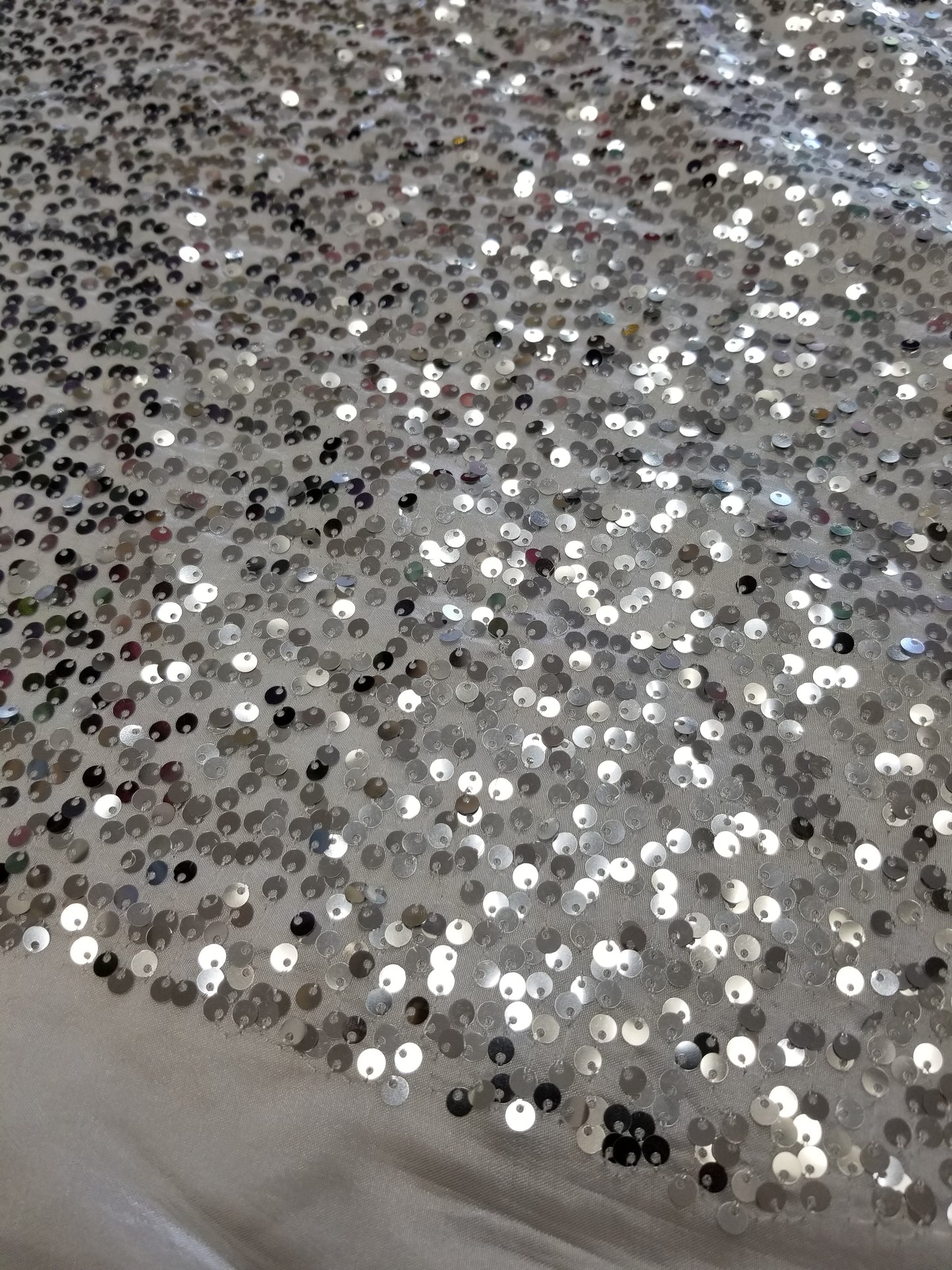 White Silver Sequins Taffeta Fabric by the Yard - Embroidery Sequin On a Taffeta 58/60”For Tablecloths/Runners/Curtains