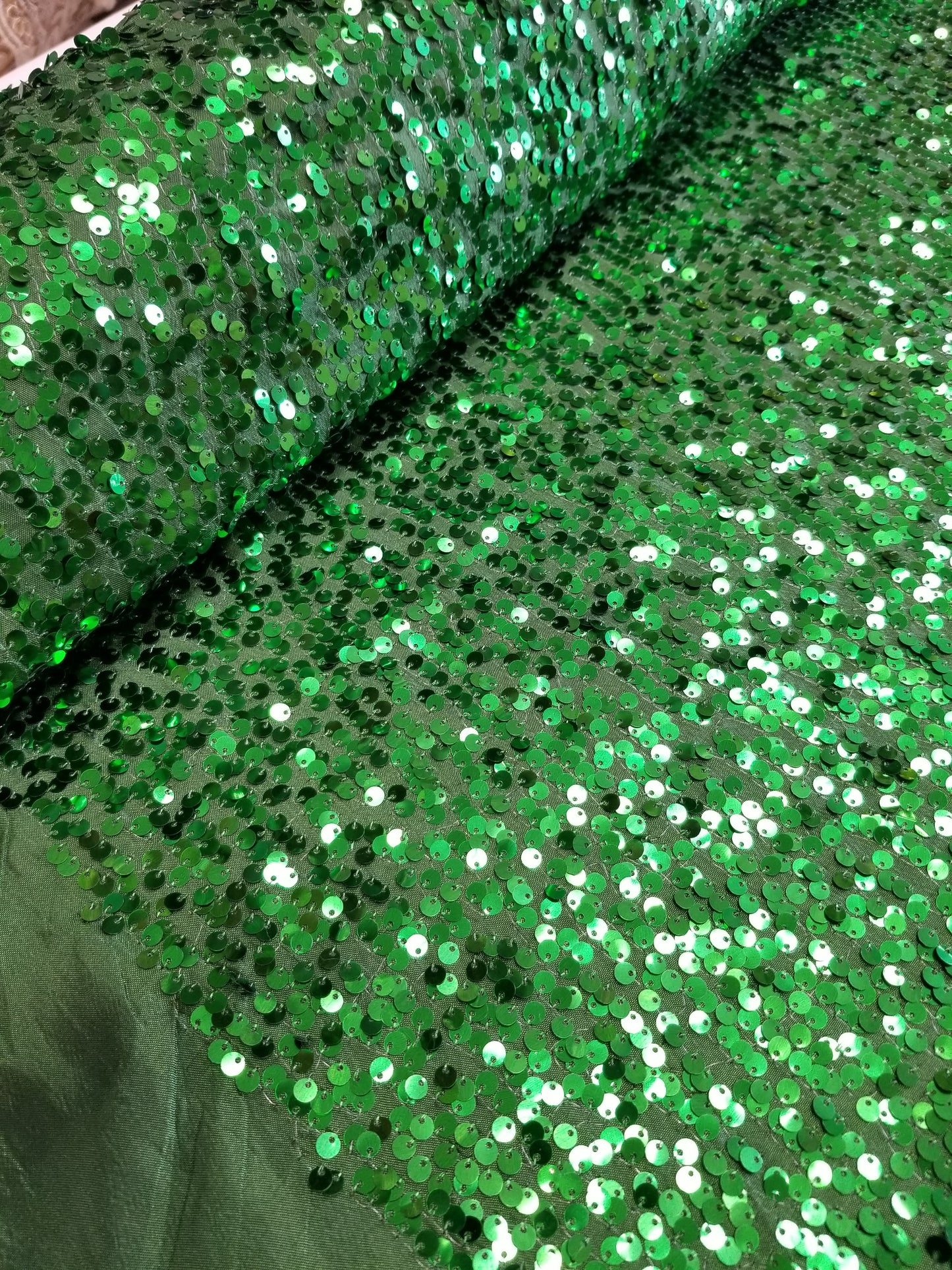 Hunter Green Sequins Taffeta Fabric by the Yard - Embroidery Sequin On a Taffeta 58/60”For Tablecloths/Runners/Curtains