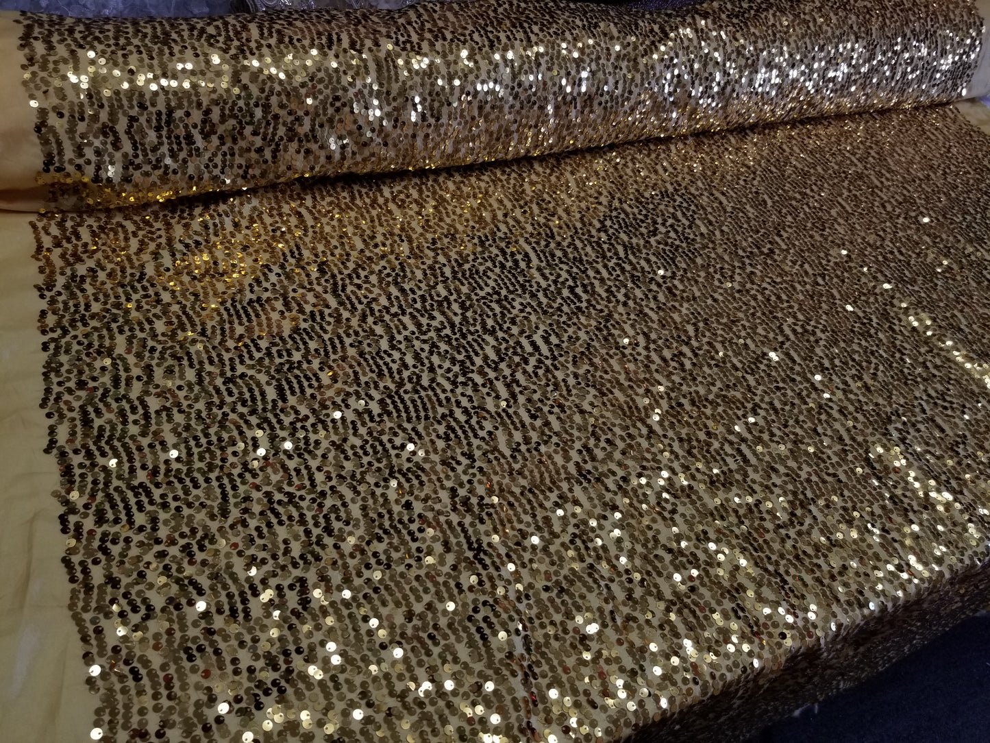 Gold Sequins Taffeta Fabric by the Yard - Embroidery Sequin On a Taffeta 58/60”For Tablecloths/Runners/Curtains