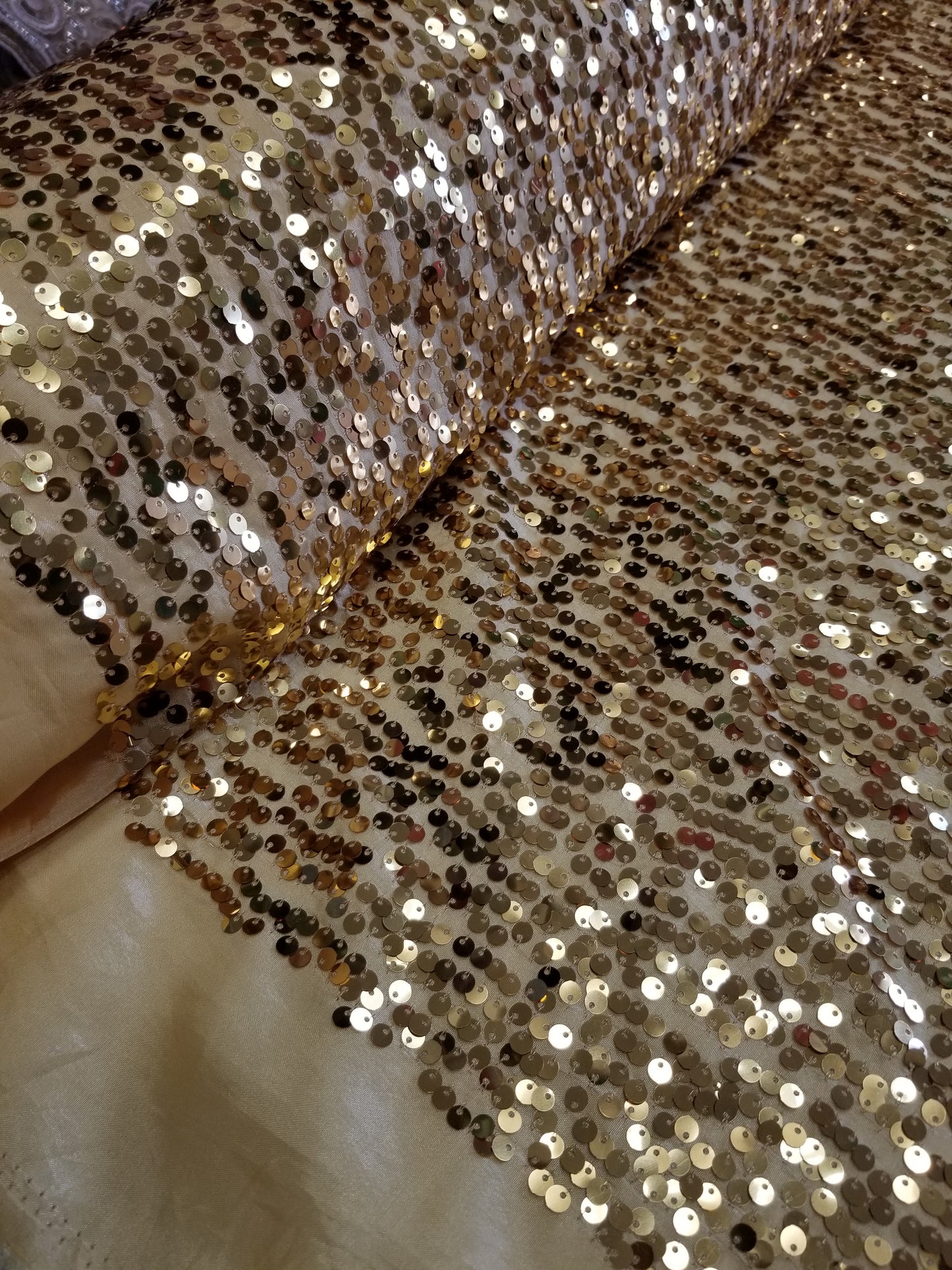 Gold Sequins Taffeta Fabric by the Yard - Embroidery Sequin On a Taffeta 58/60”For Tablecloths/Runners/Curtains