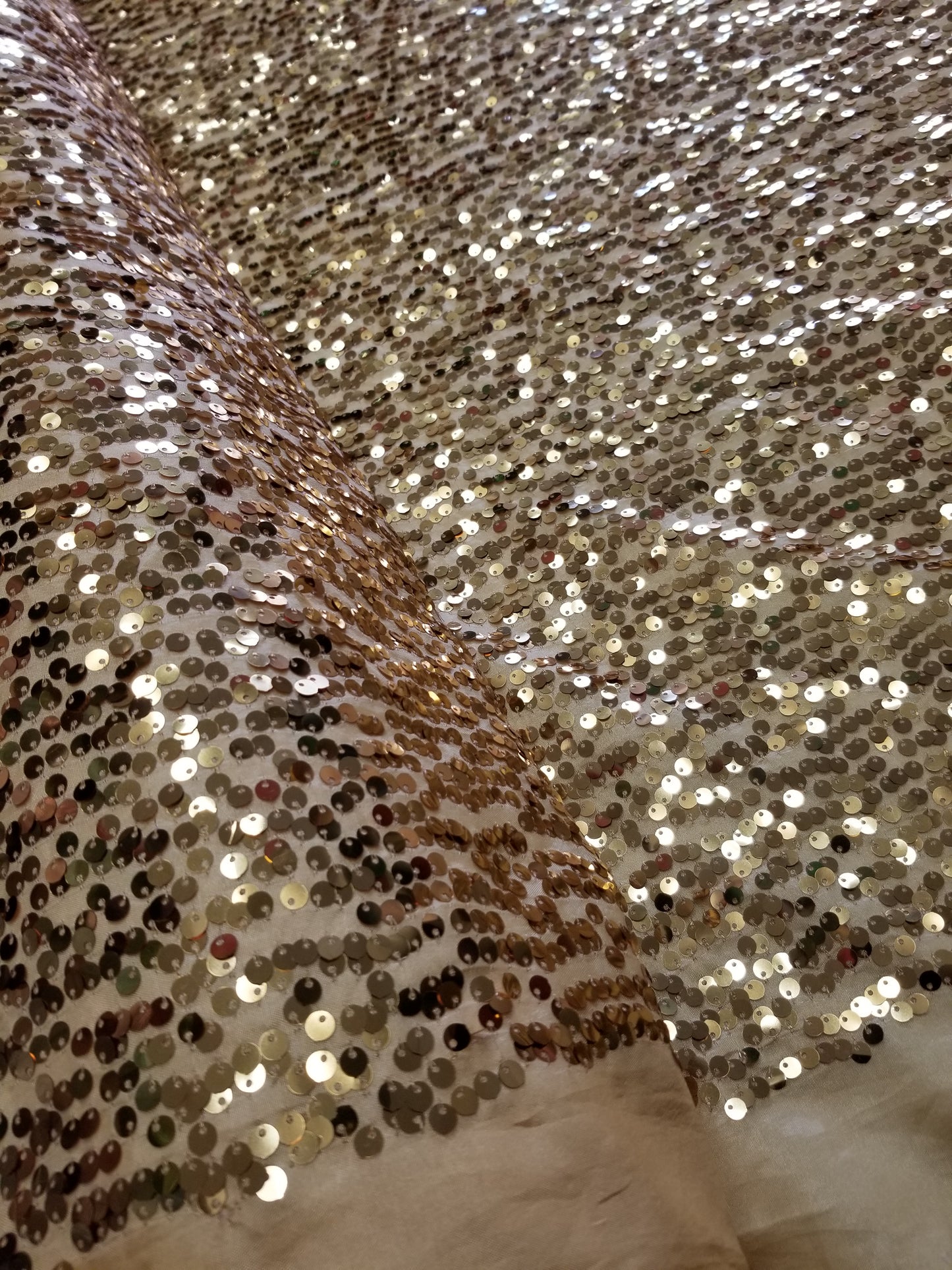 Gold Sequins Taffeta Fabric by the Yard - Embroidery Sequin On a Taffeta 58/60”For Tablecloths/Runners/Curtains
