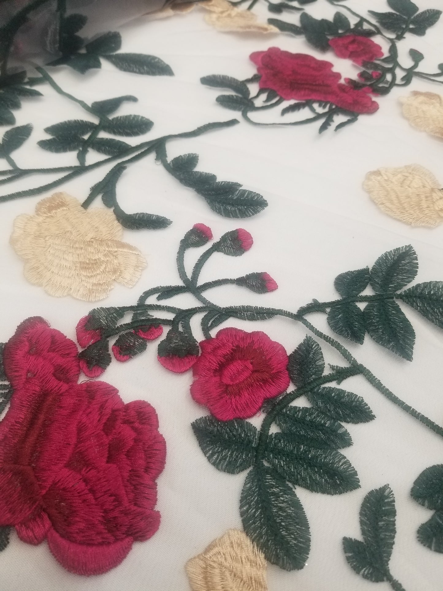 Multicolor Embroidered Floral Lace Fabric, Heavy Embroidered White Mesh Lace Fabric for Party Dress, Formal Gown or Prom Dress