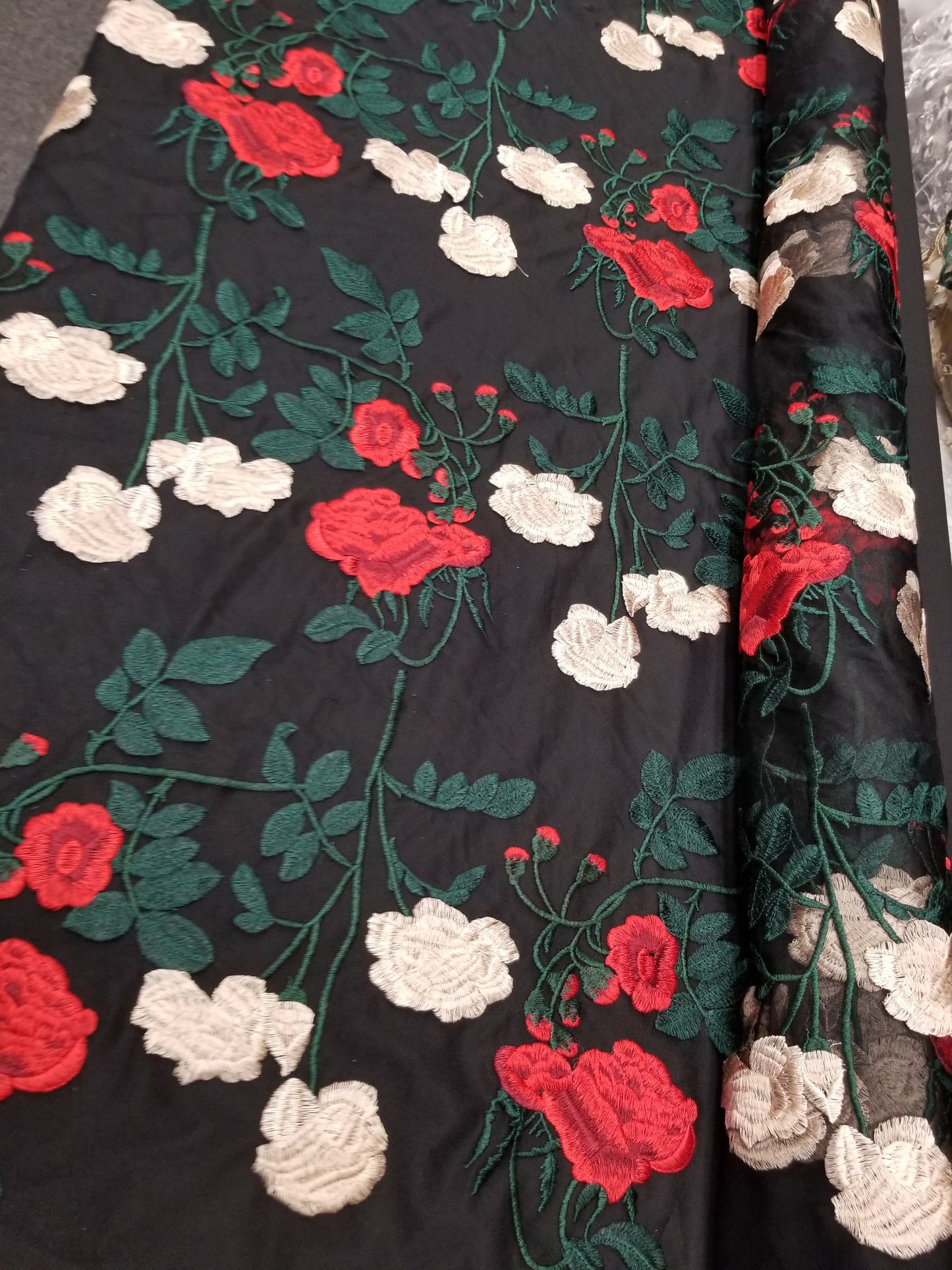 Multicolor Embroidered Floral Lace Fabric, Heavy Embroidered Black Mesh Lace Fabric for Party Dress, Formal Gown or Prom Dress