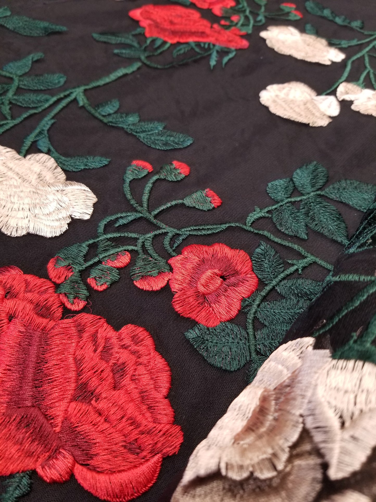 Multicolor Embroidered Floral Lace Fabric, Heavy Embroidered Black Mesh Lace Fabric for Party Dress, Formal Gown or Prom Dress