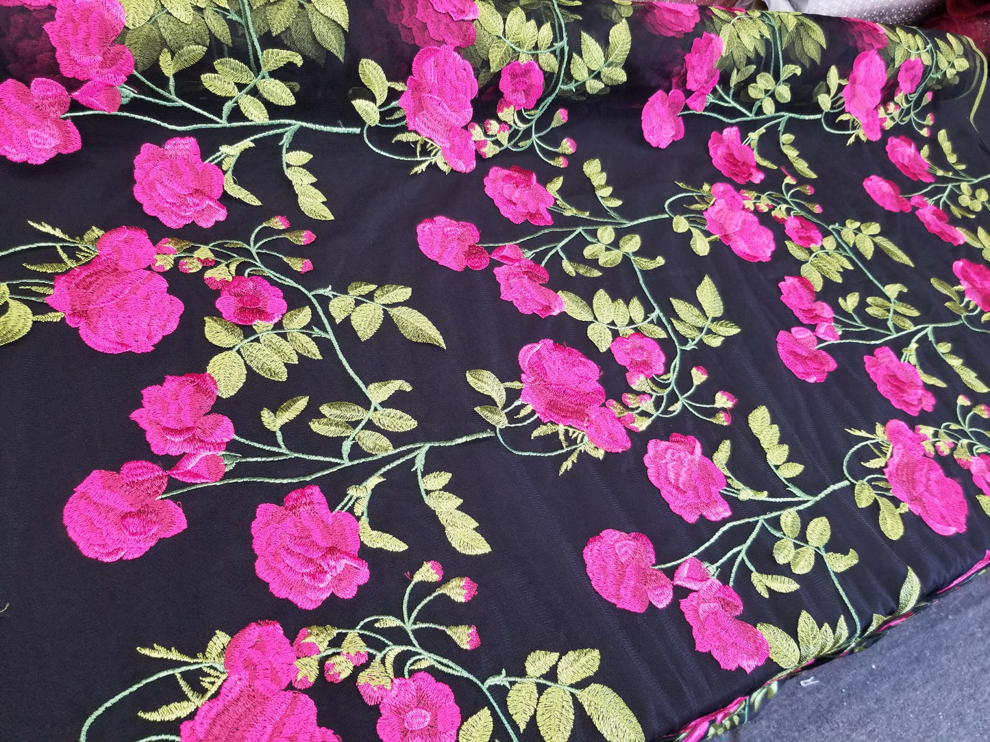 Multicolor Embroidered Floral Lace Fabric, Heavy Embroidered Black Mesh Lace Fabric for Party Dress, Formal Gown or Prom Dress