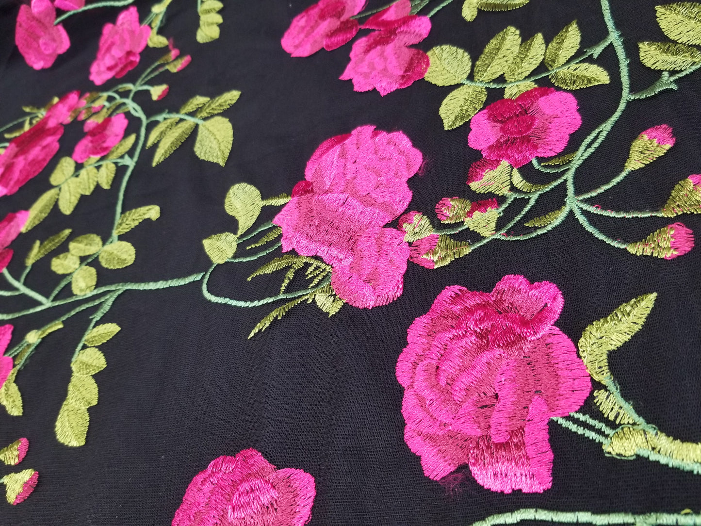 Multicolor Embroidered Floral Lace Fabric, Heavy Embroidered Black Mesh Lace Fabric for Party Dress, Formal Gown or Prom Dress