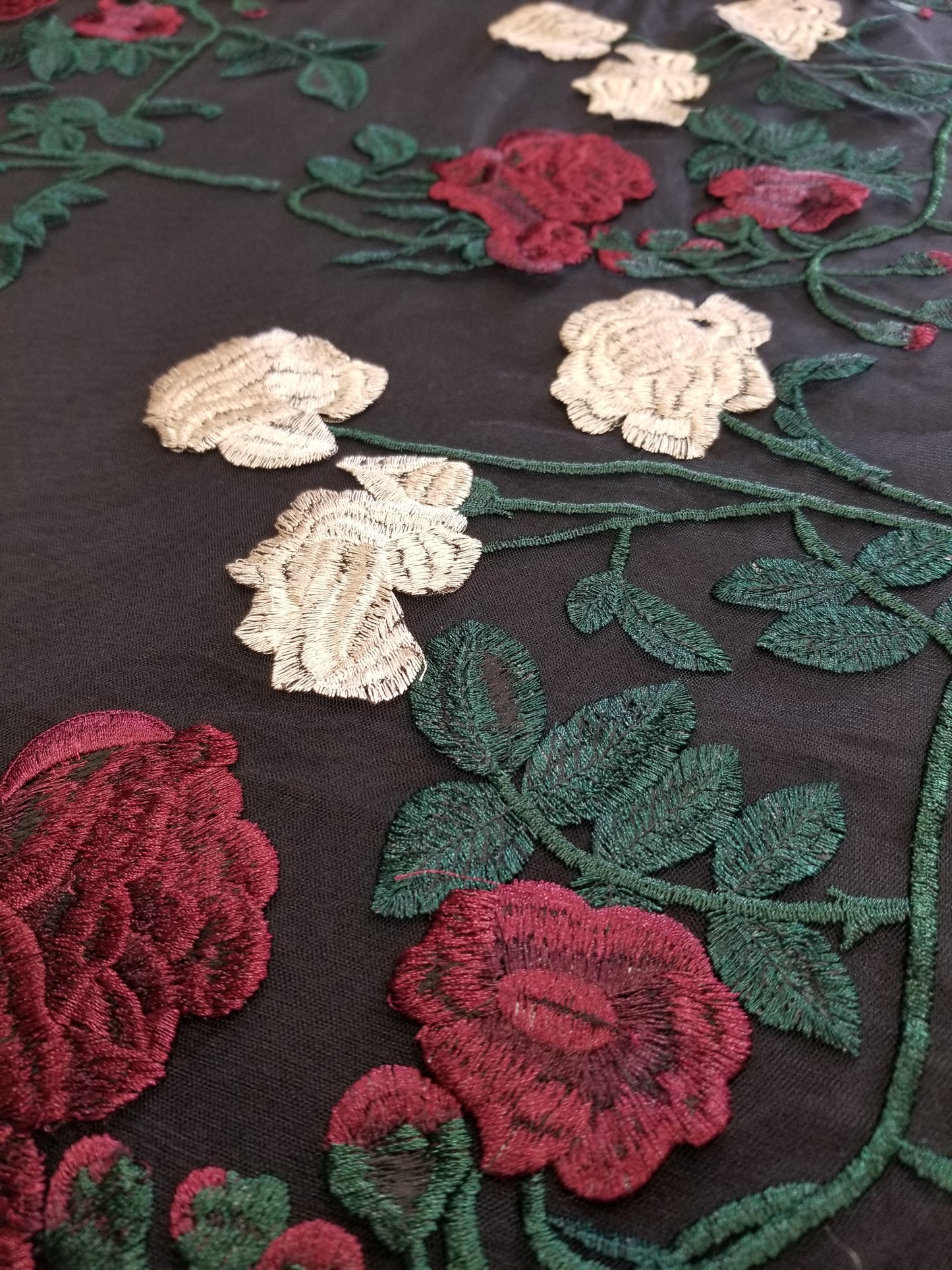 Multicolor Embroidered Floral Lace Fabric, Heavy Embroidered Black Mesh Lace Fabric for Party Dress, Formal Gown or Prom Dress