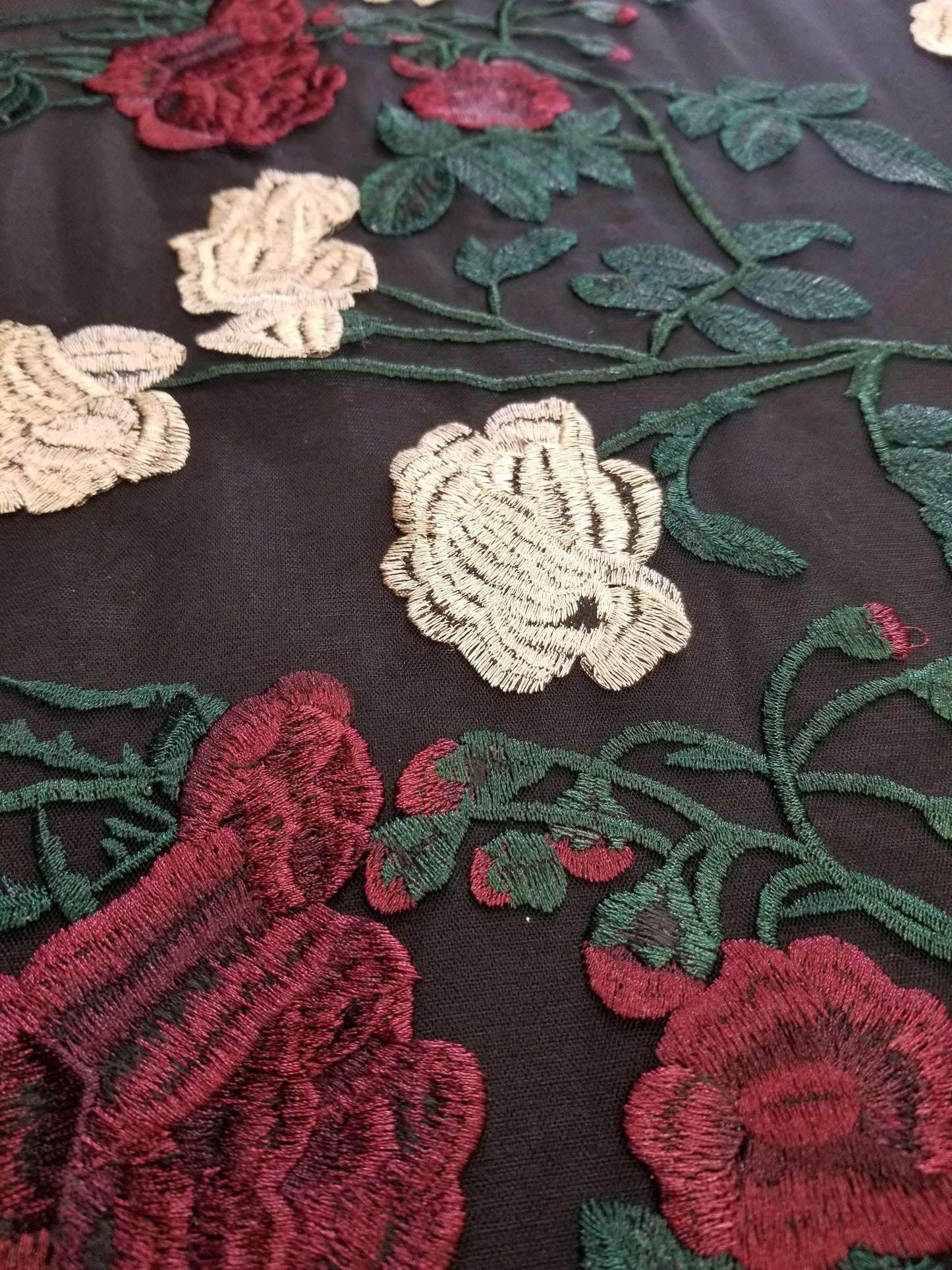 Multicolor Embroidered Floral Lace Fabric, Heavy Embroidered Black Mesh Lace Fabric for Party Dress, Formal Gown or Prom Dress