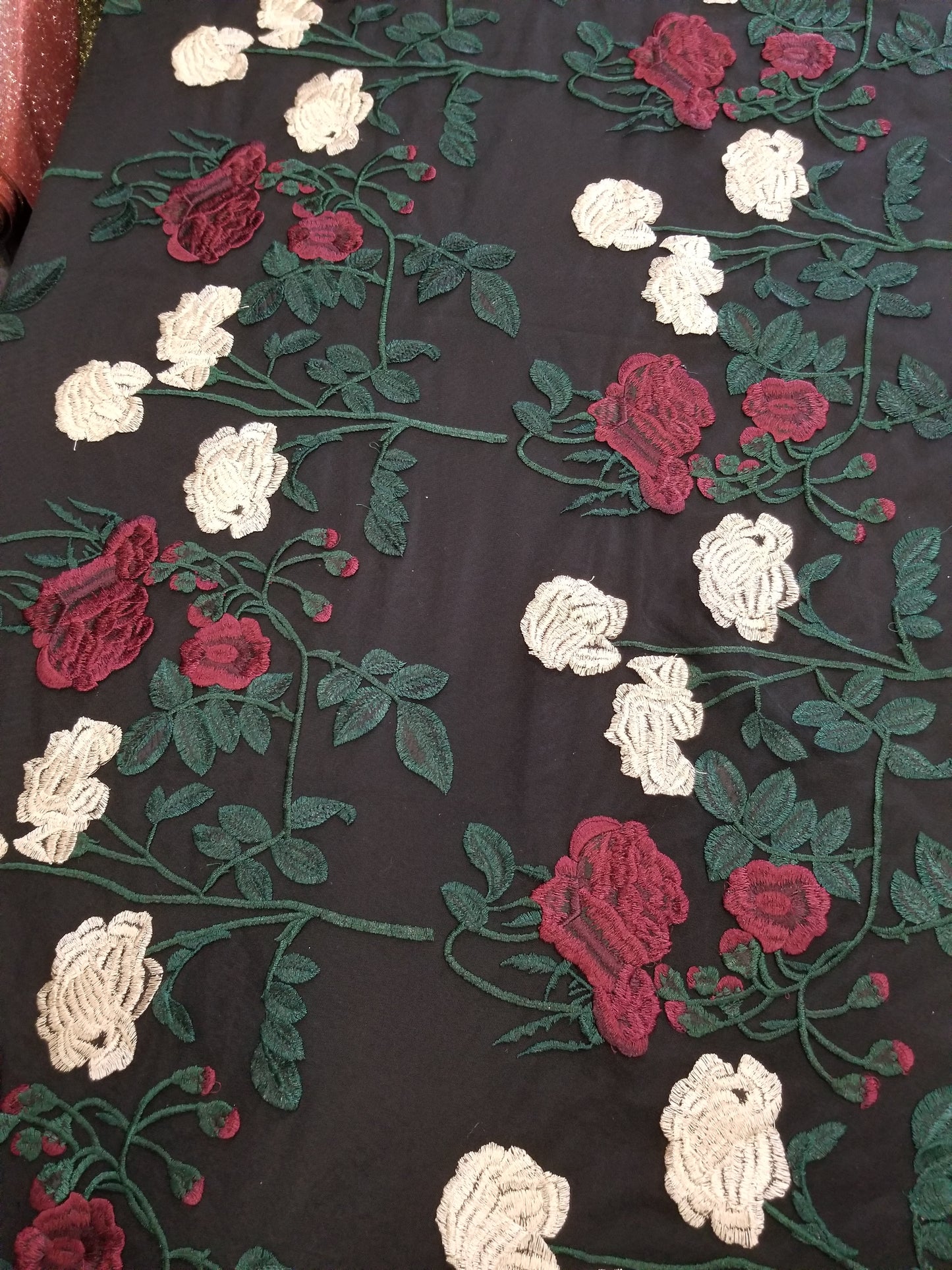 Multicolor Embroidered Floral Lace Fabric, Heavy Embroidered Black Mesh Lace Fabric for Party Dress, Formal Gown or Prom Dress