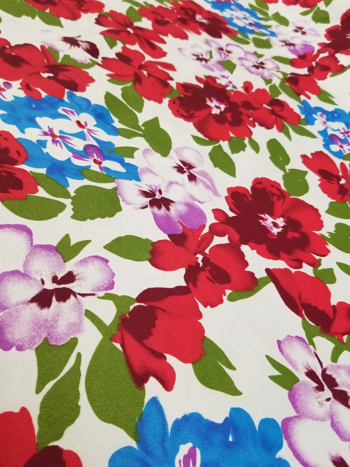 Poly Cotton Fabric By the Yard Sateen - Floral Cotton Flower (Off White Red Lavender Pink))